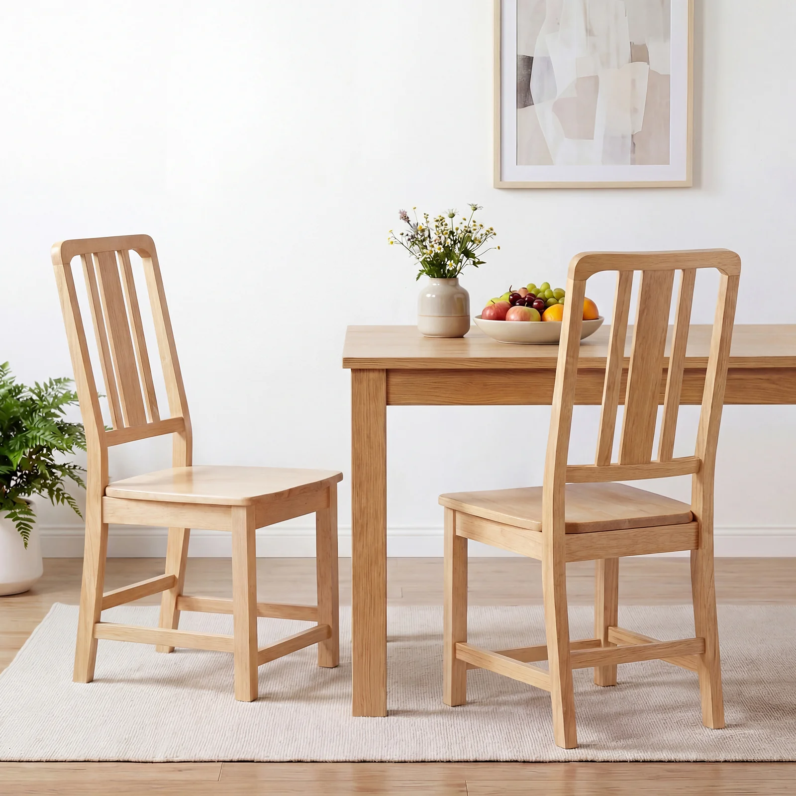 Rubber Wood Dining Chairs, Set of 2, Hollowed Backrest, Natural - Image 2