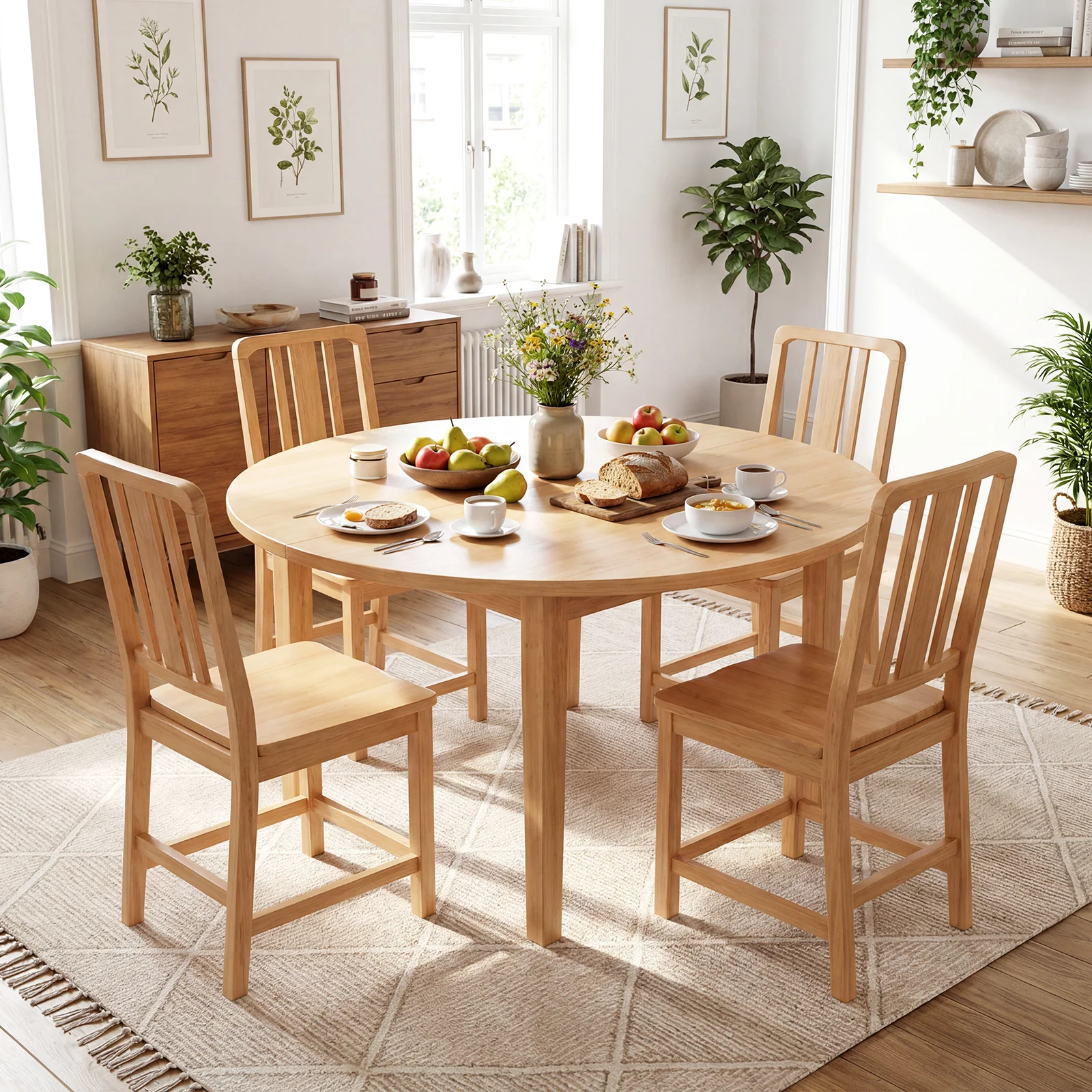 Rubber Wood Dining Chairs, Set of 2, Hollowed Backrest, Natural - Image 6