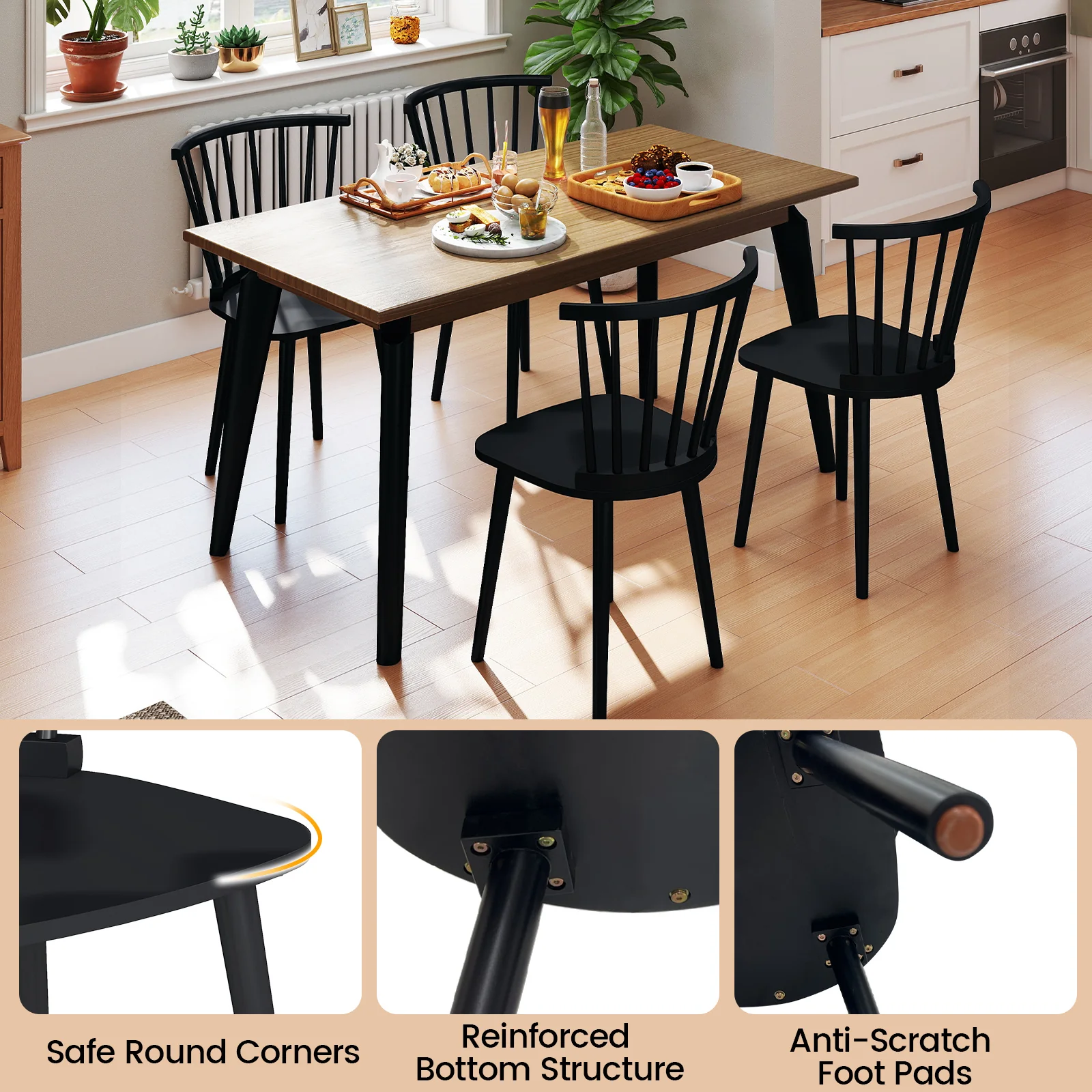 Rubber Wood Dining Chairs, Set of 2, Spindle Back, Black - Image 9