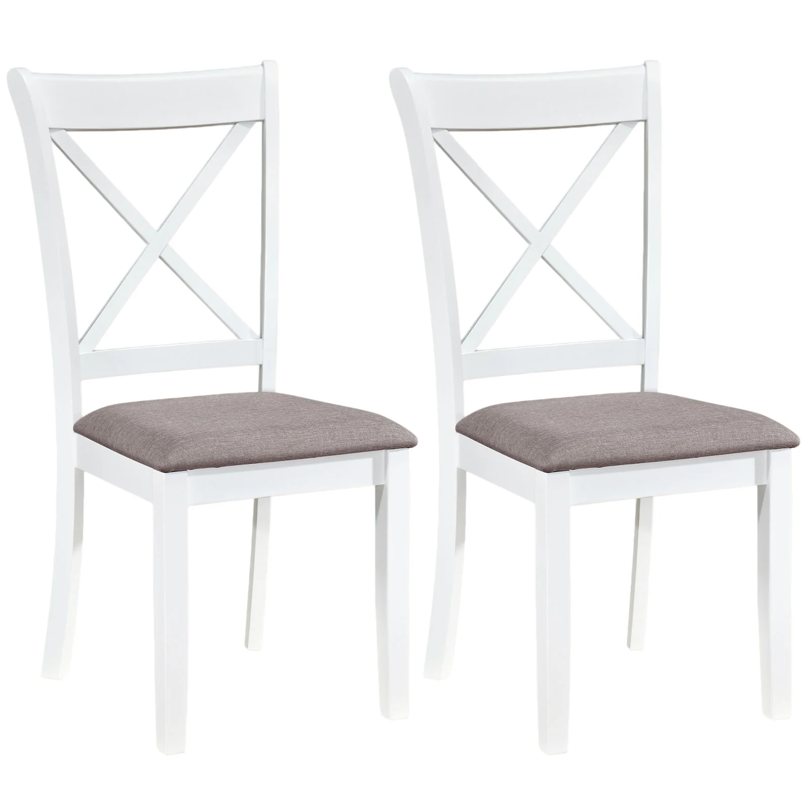 Rubber Wood Dining Chairs Set of 2, Comfortable Backrest and Padded Seat, White