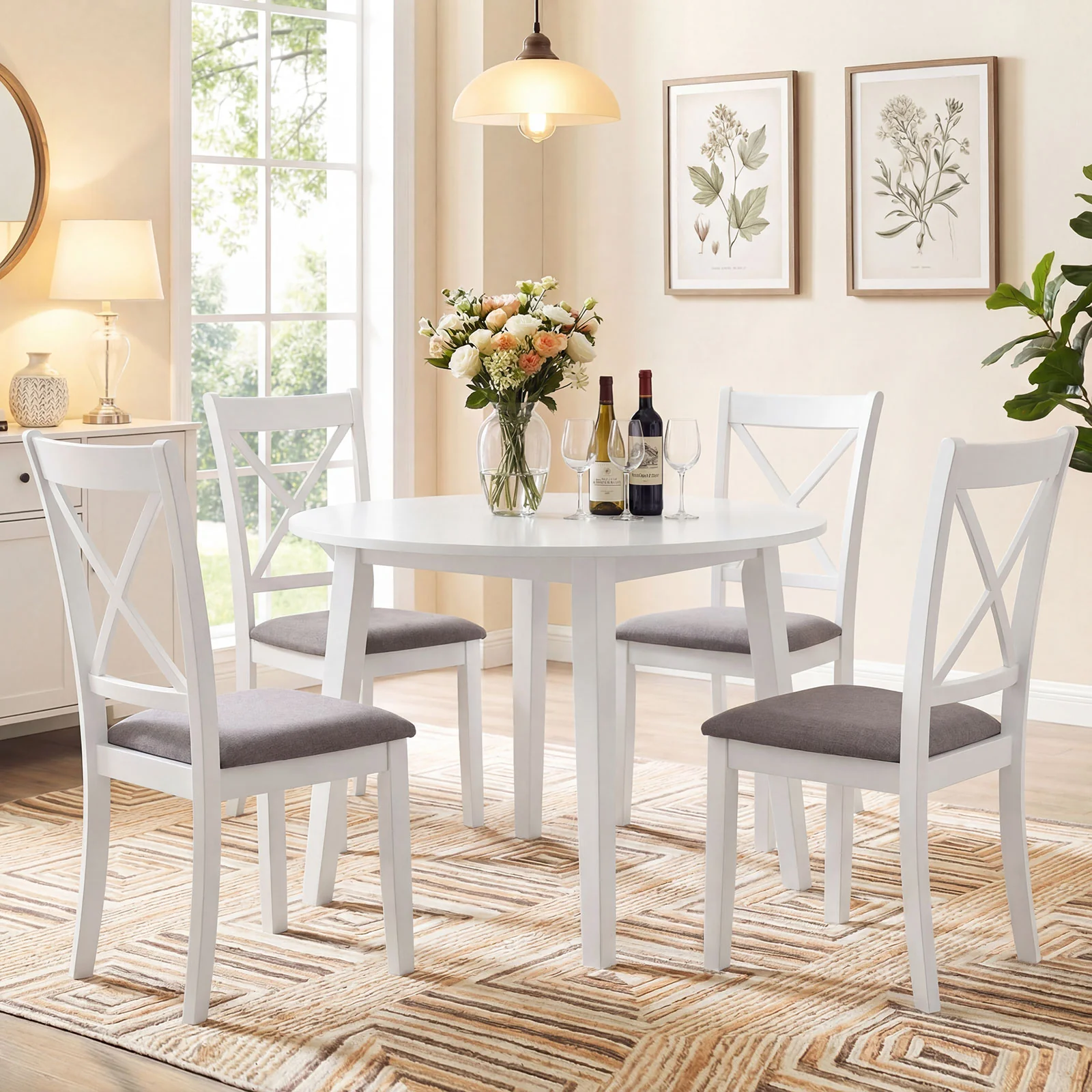 Rubber Wood Dining Chairs Set of 2, Comfortable Backrest and Padded Seat, White - Image 5