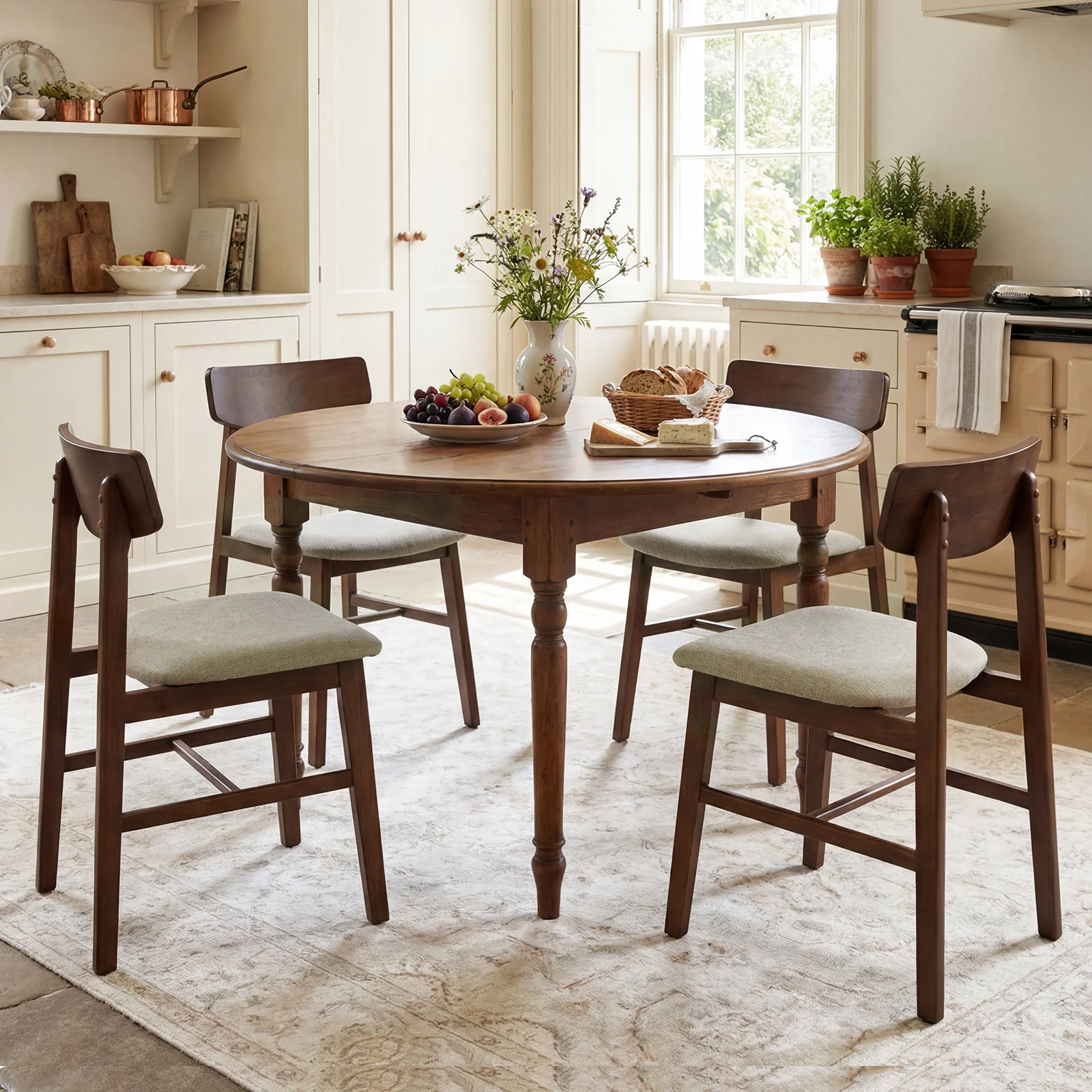 Rubber Wood Dining Chairs, Set of 4, Curved Backrest, Walnut - Image 5