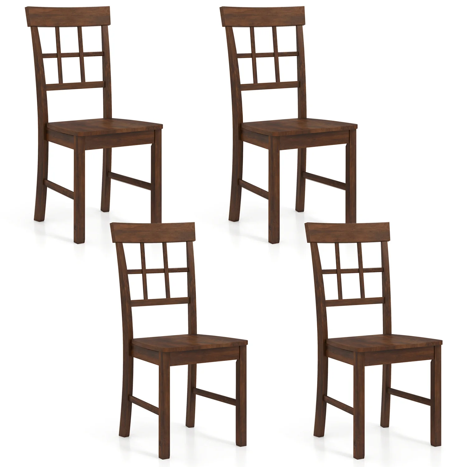 Rubber Wood Dining Chairs Set of 4, Dark Brown