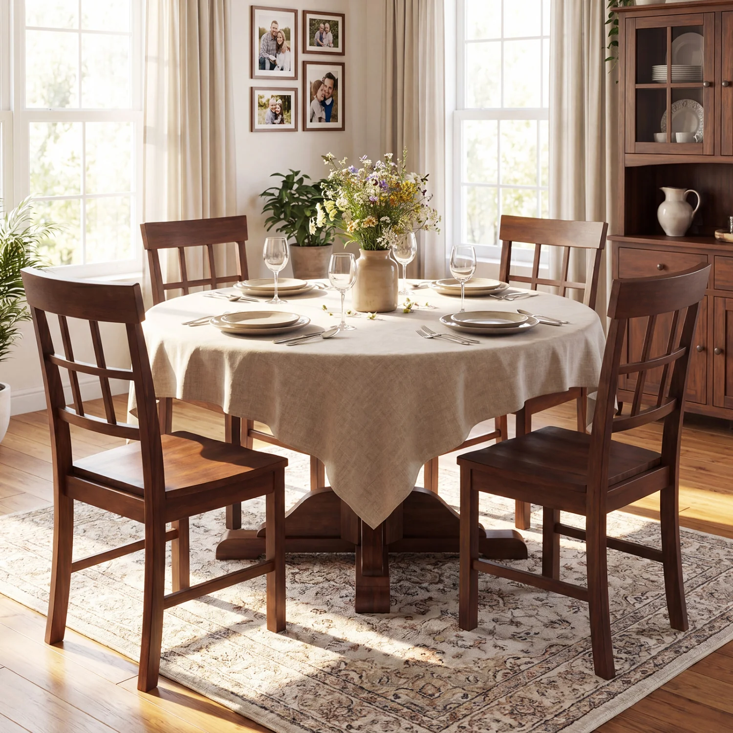 Rubber Wood Dining Chairs Set of 4, Dark Brown - Image 2