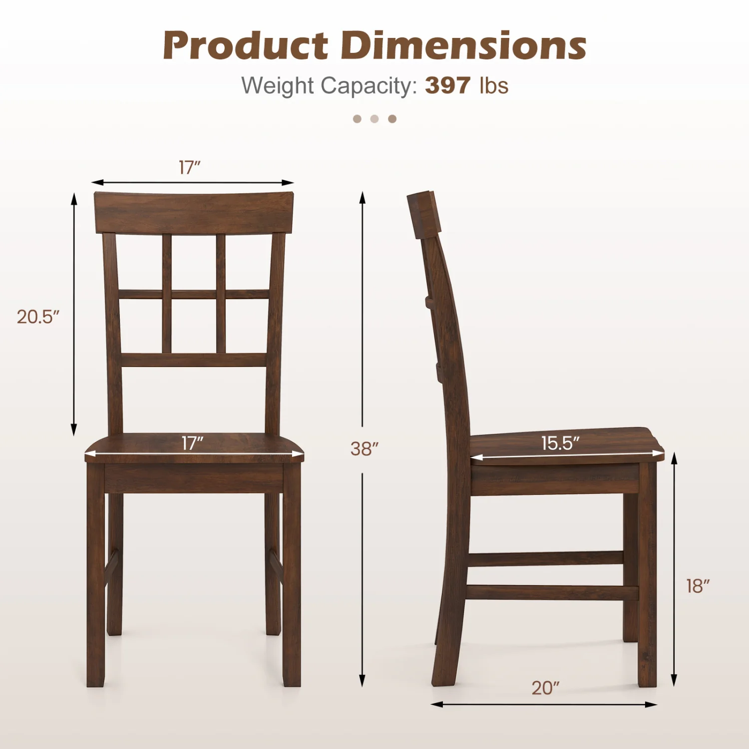 Rubber Wood Dining Chairs Set of 4, Dark Brown - Image 4