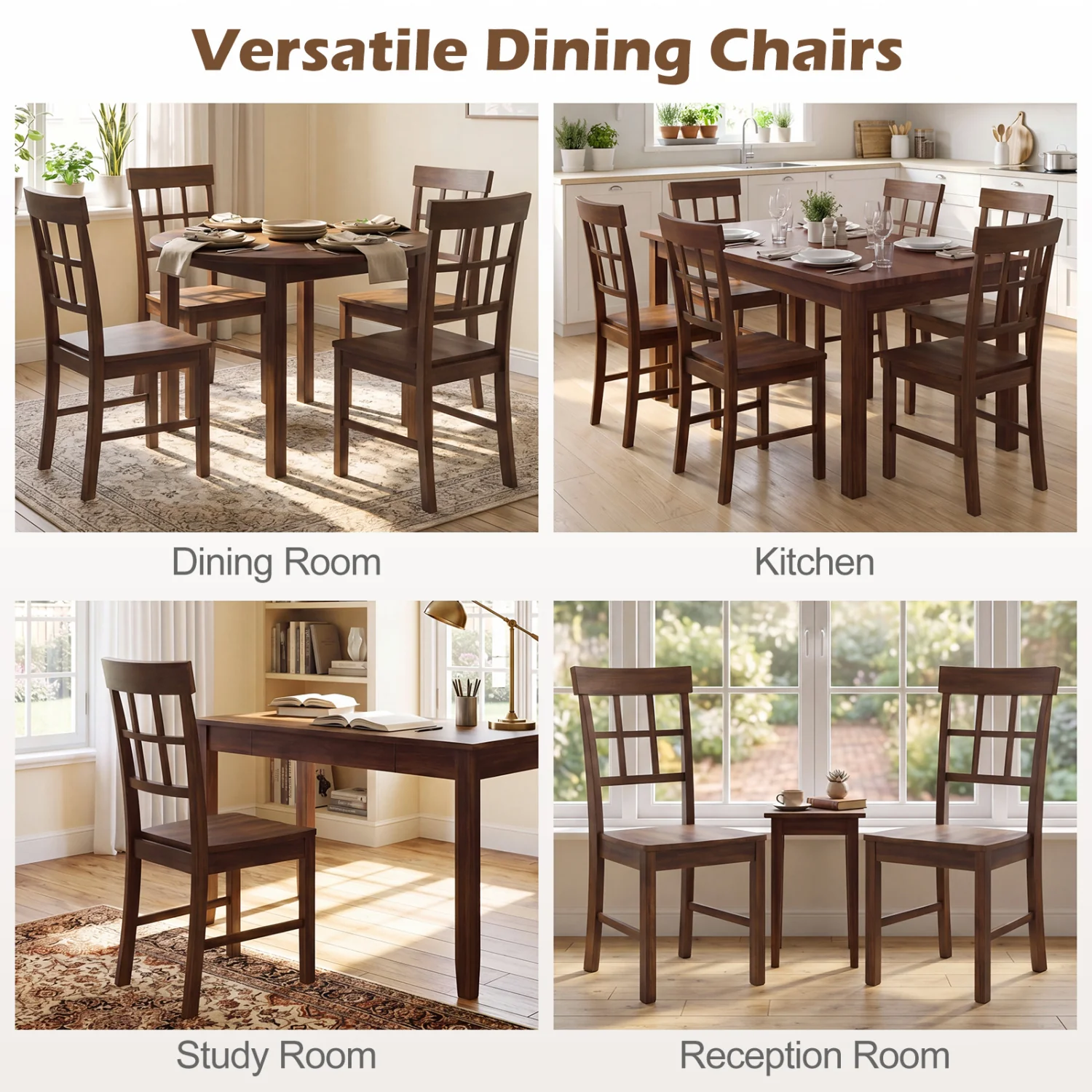 Rubber Wood Dining Chairs Set of 4, Dark Brown - Image 8