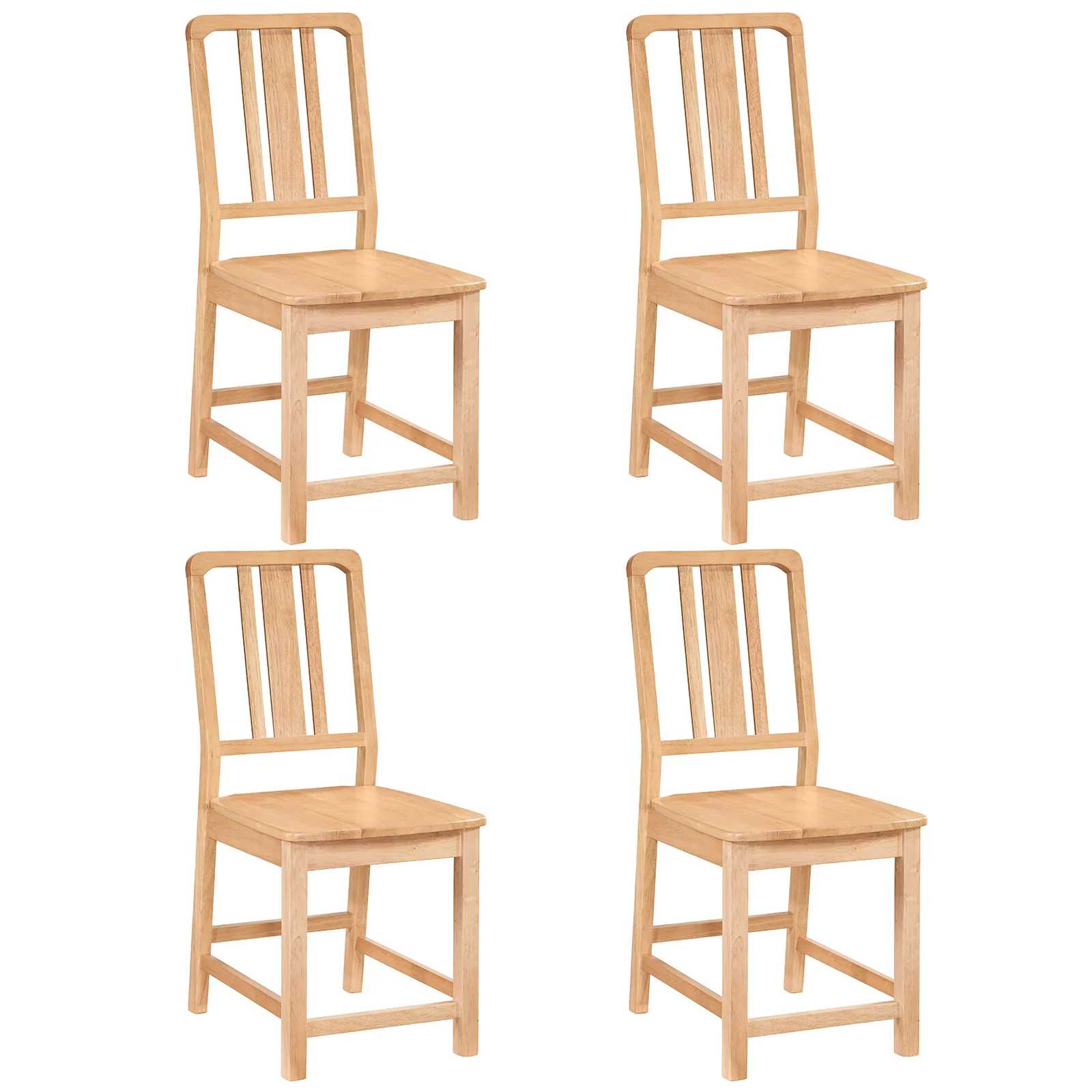 Rubber Wood Dining Chairs Set of 4, Hollowed Backrest, Natural
