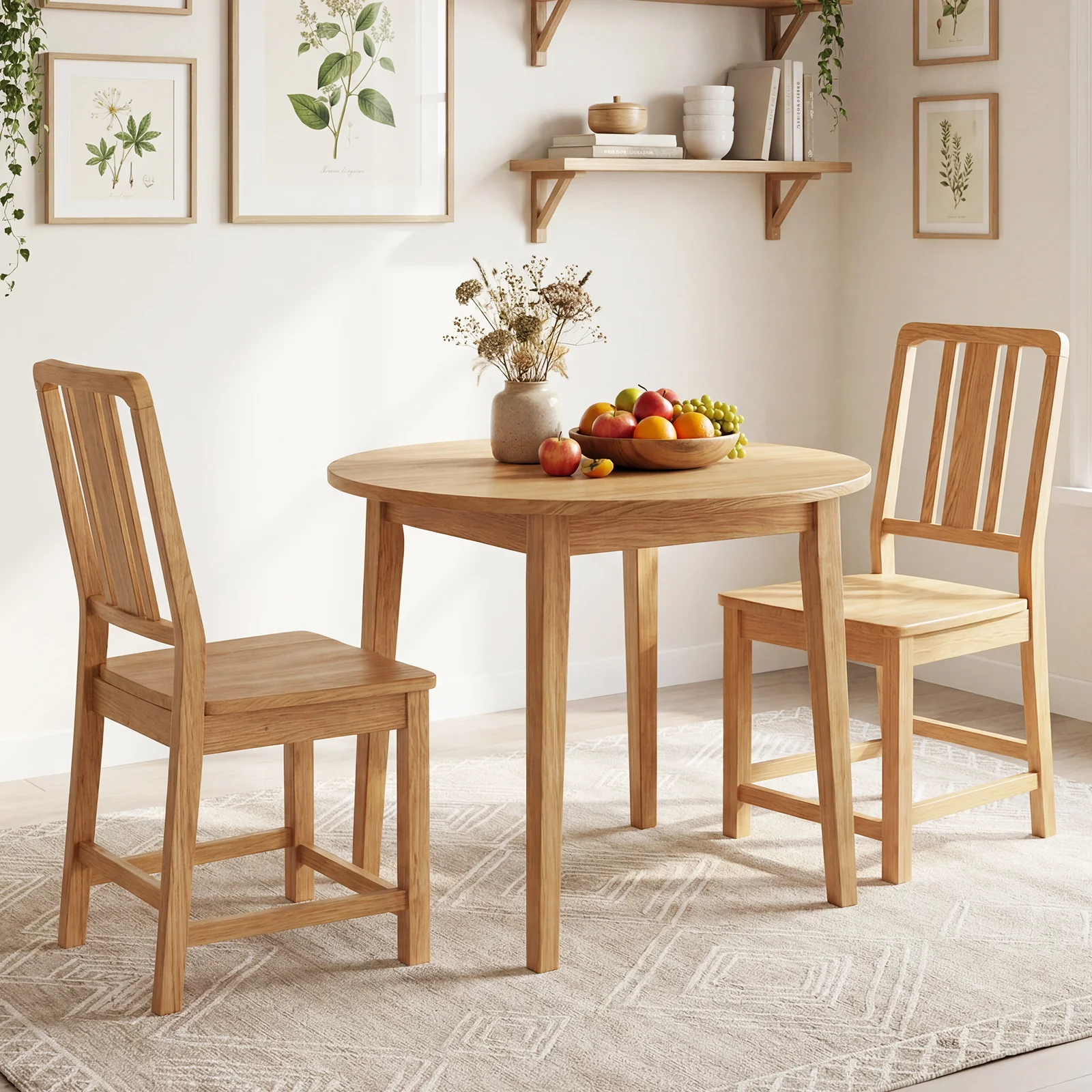 Rubber Wood Dining Chairs Set of 4, Hollowed Backrest, Natural - Image 6