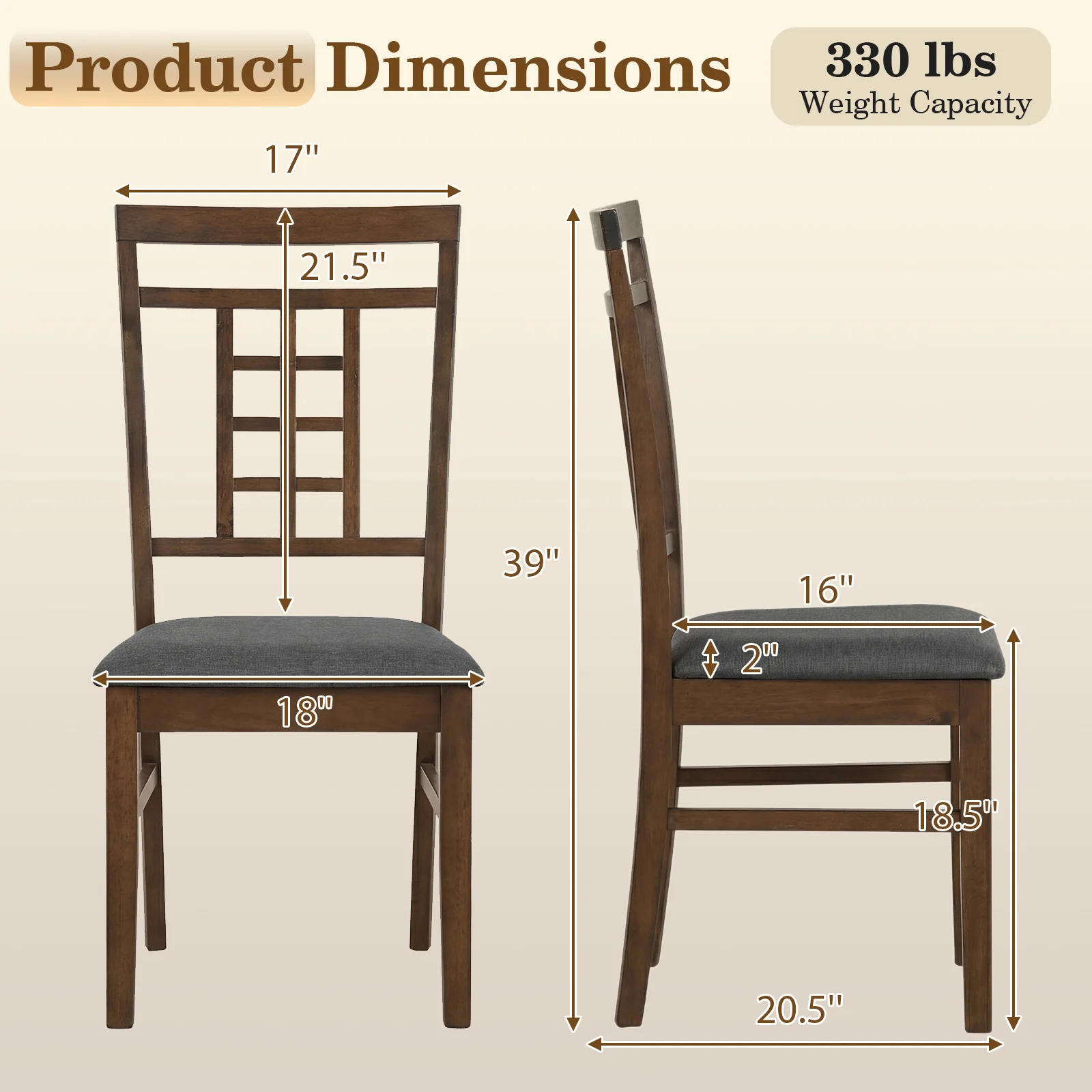 Rubber Wood Dining Chairs, Set of 4, Lattice Back, Brown - Image 4
