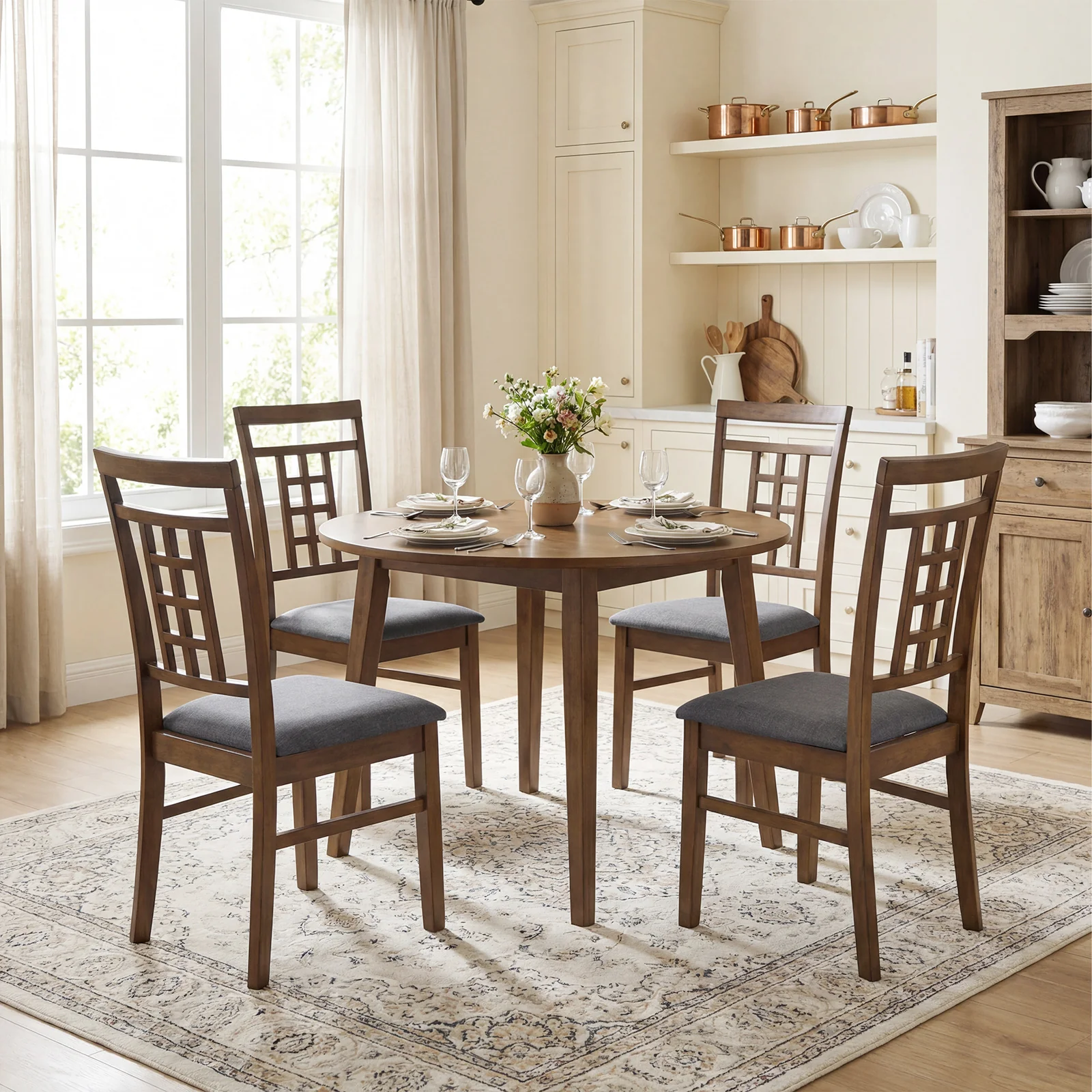 Rubber Wood Dining Chairs, Set of 4, Lattice Back, Brown - Image 6