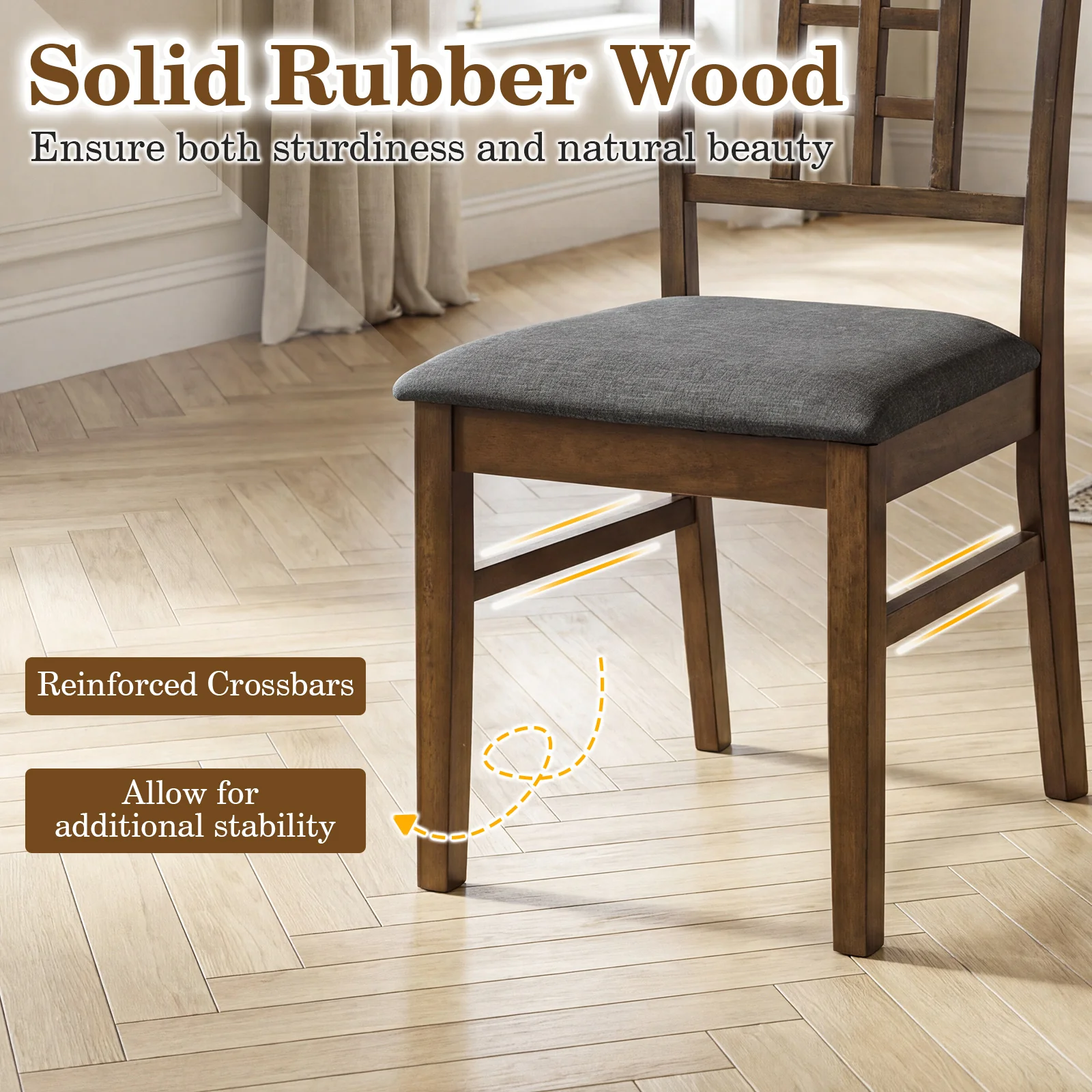 Rubber Wood Dining Chairs, Set of 4, Lattice Back, Brown - Image 9
