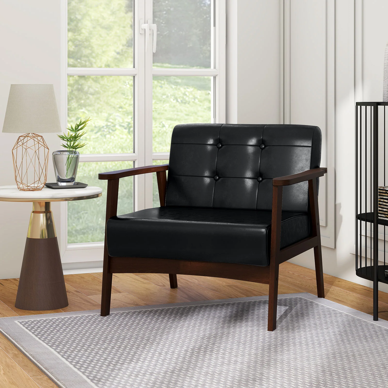 Rubber Wood Frame Accent Chair, With Armrest, Black - Image 3