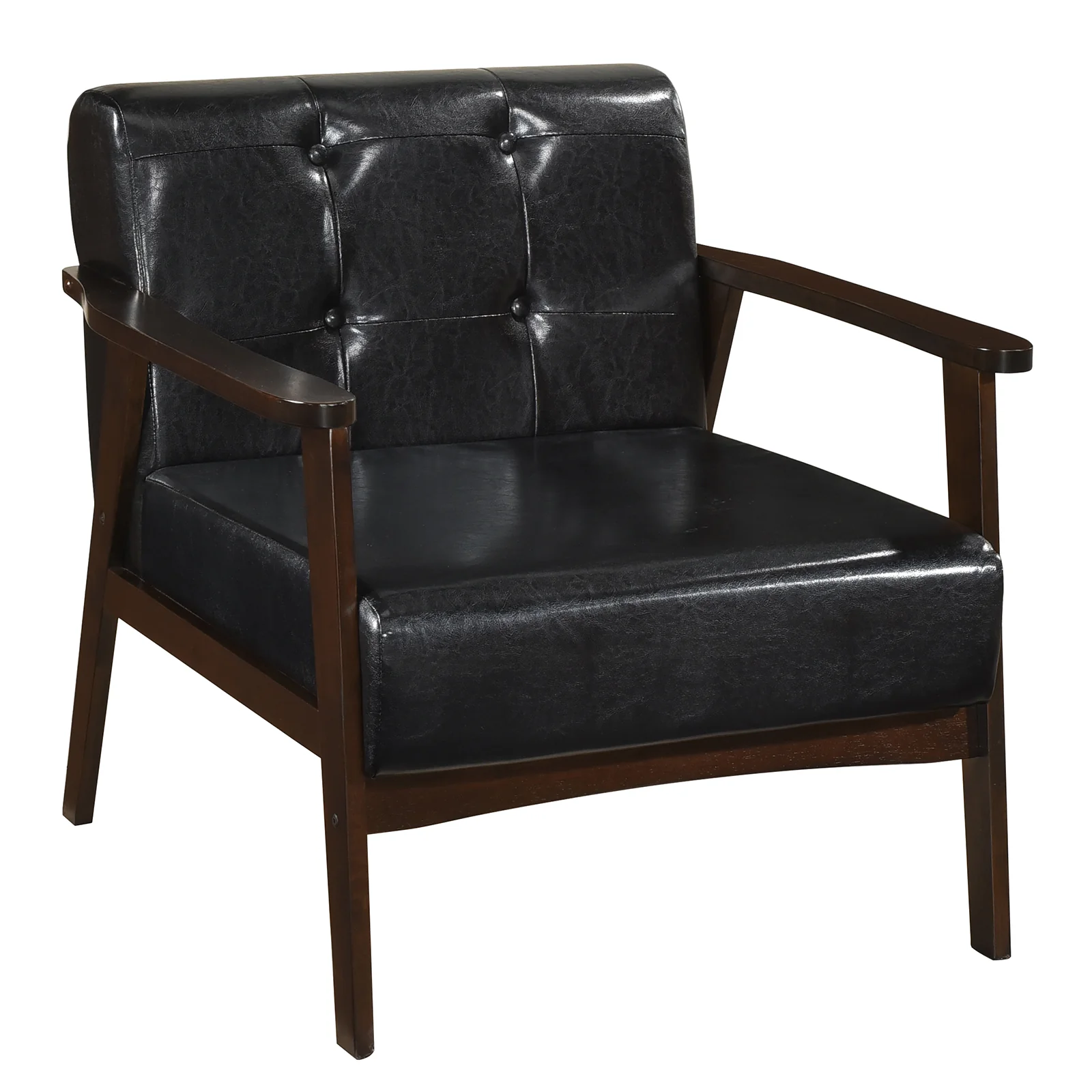 Rubber Wood Frame Accent Chair, With Armrest, Black - Image 4