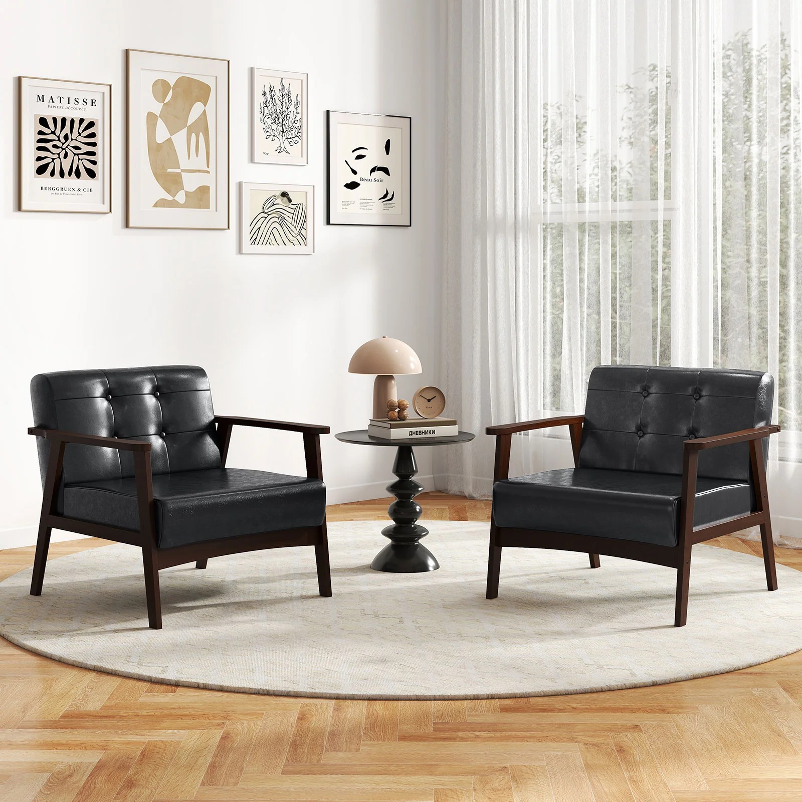 Rubber Wood Frame Accent Chair, With Armrest, Black - Image 6