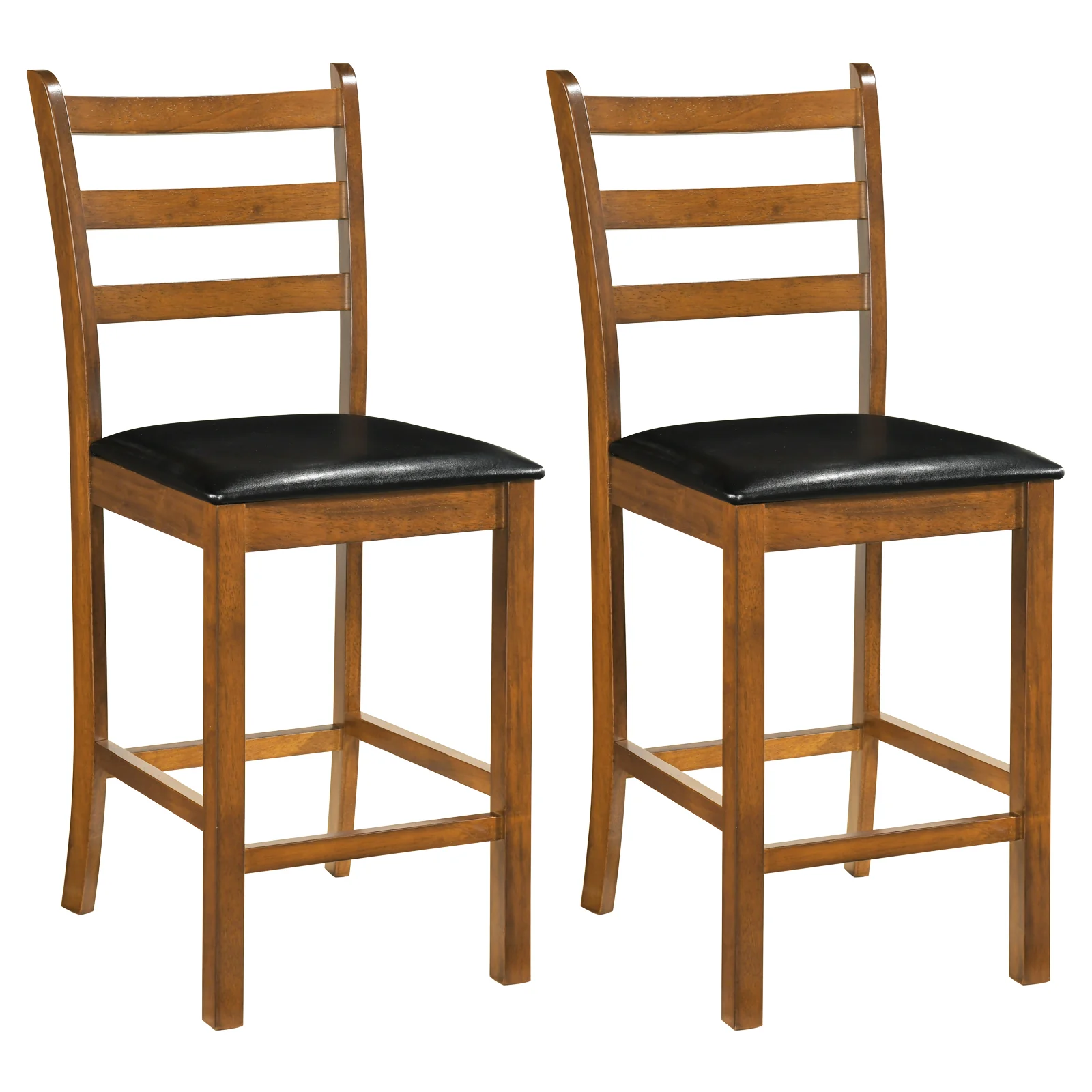 Rubber Wood Ladder Back Bar Stools, 24 Inch, Set of 2, Walnut
