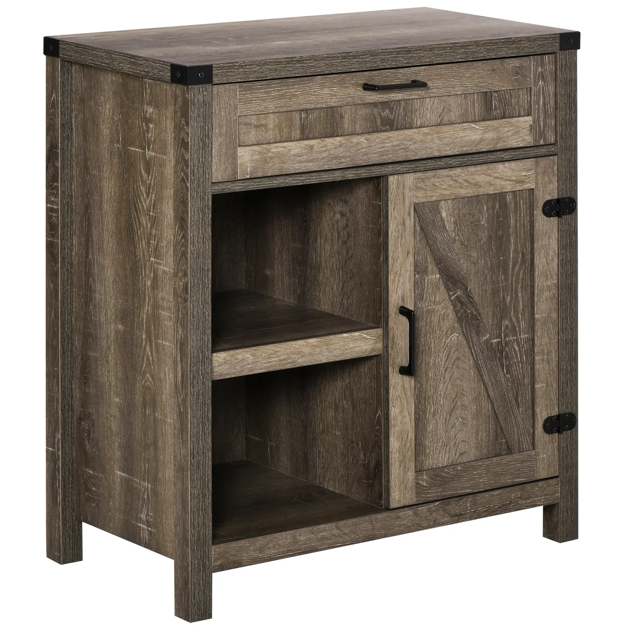 Rustic Barn Door Cabinet, Farmhouse Buffet Sideboard, Dark Oak