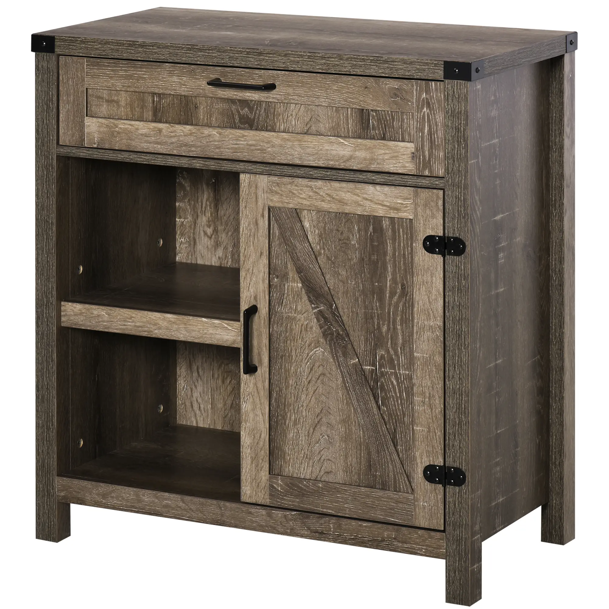 Rustic Barn Door Cabinet, Farmhouse Buffet Sideboard, Dark Oak - Image 11