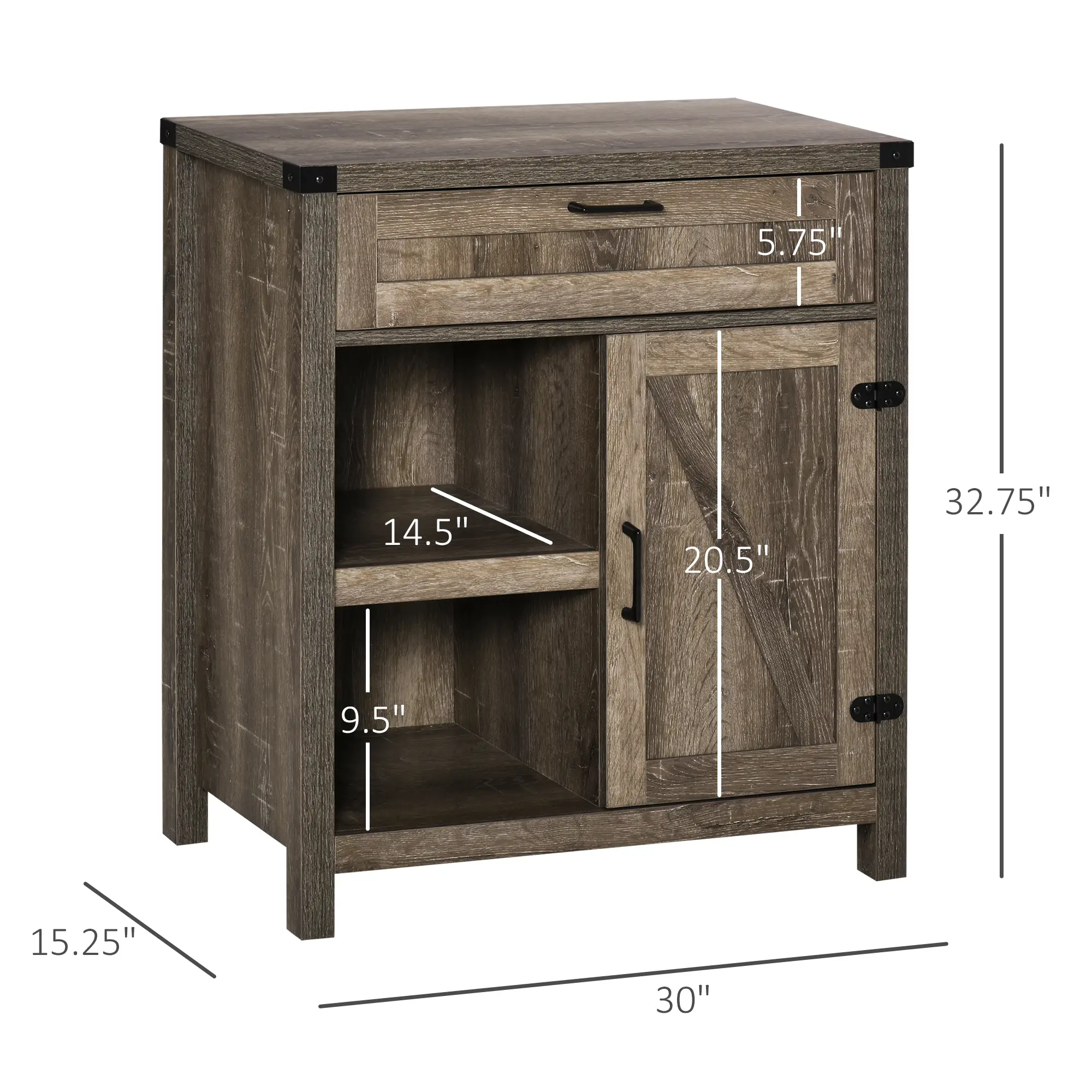 Rustic Barn Door Cabinet, Farmhouse Buffet Sideboard, Dark Oak - Image 3