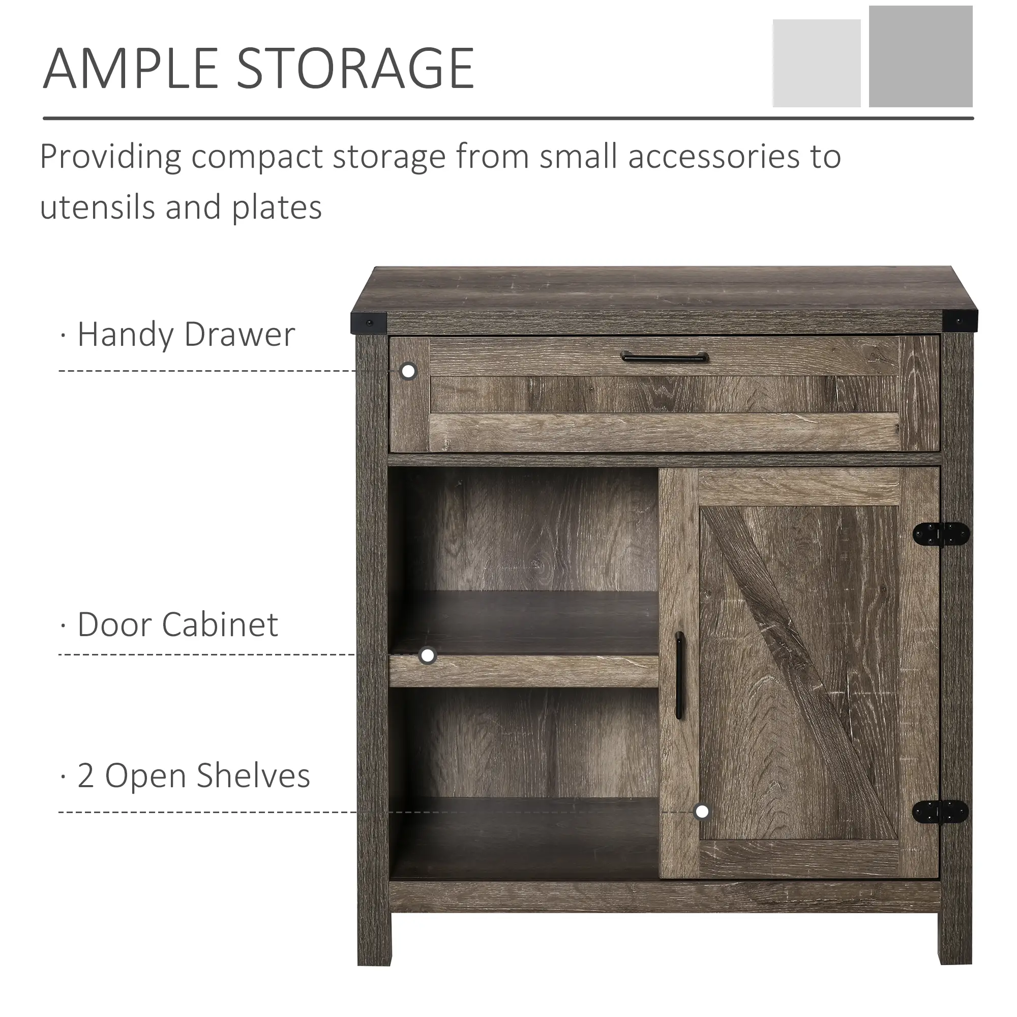 Rustic Barn Door Cabinet, Farmhouse Buffet Sideboard, Dark Oak - Image 4