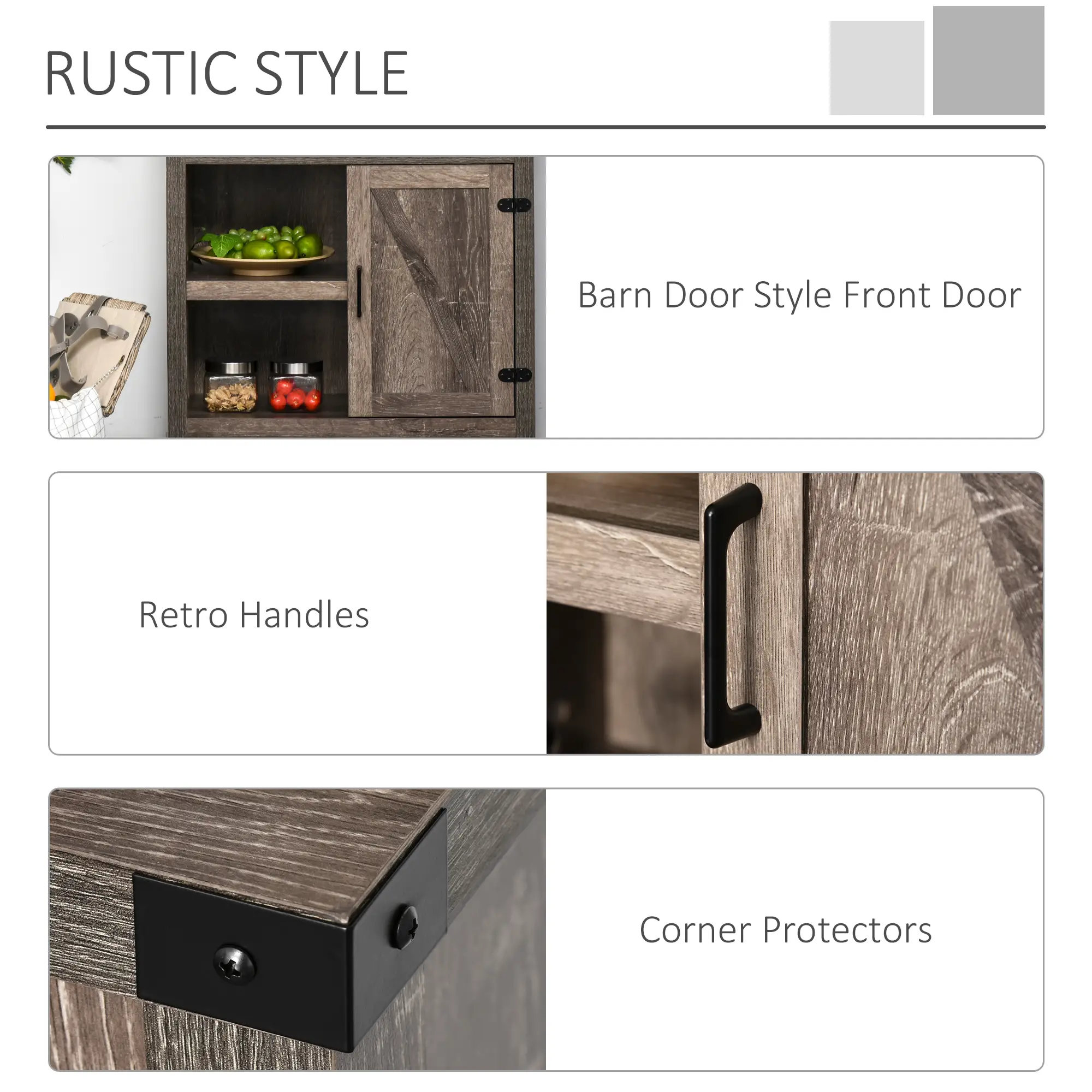 Rustic Barn Door Cabinet, Farmhouse Buffet Sideboard, Dark Oak - Image 5