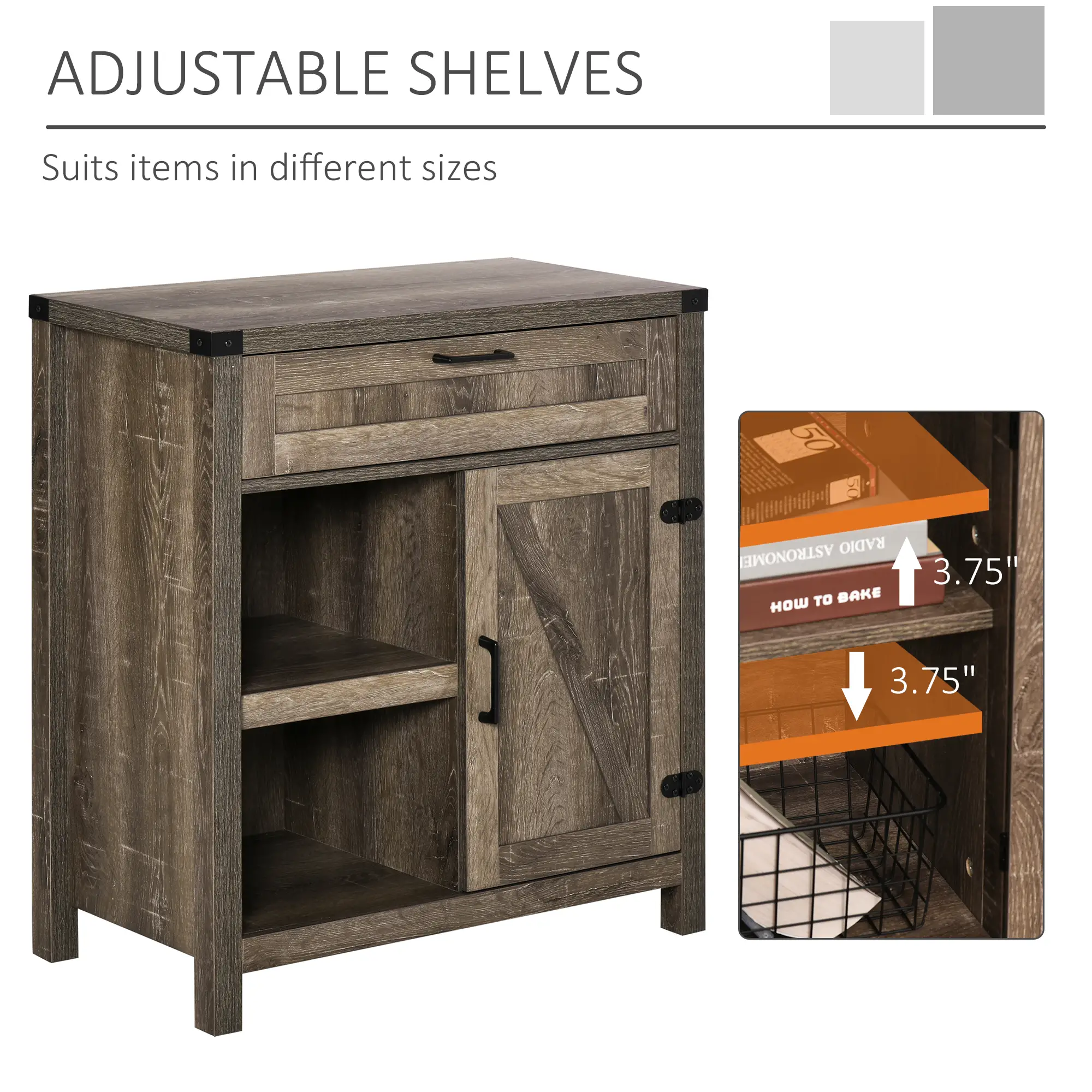 Rustic Barn Door Cabinet, Farmhouse Buffet Sideboard, Dark Oak - Image 6