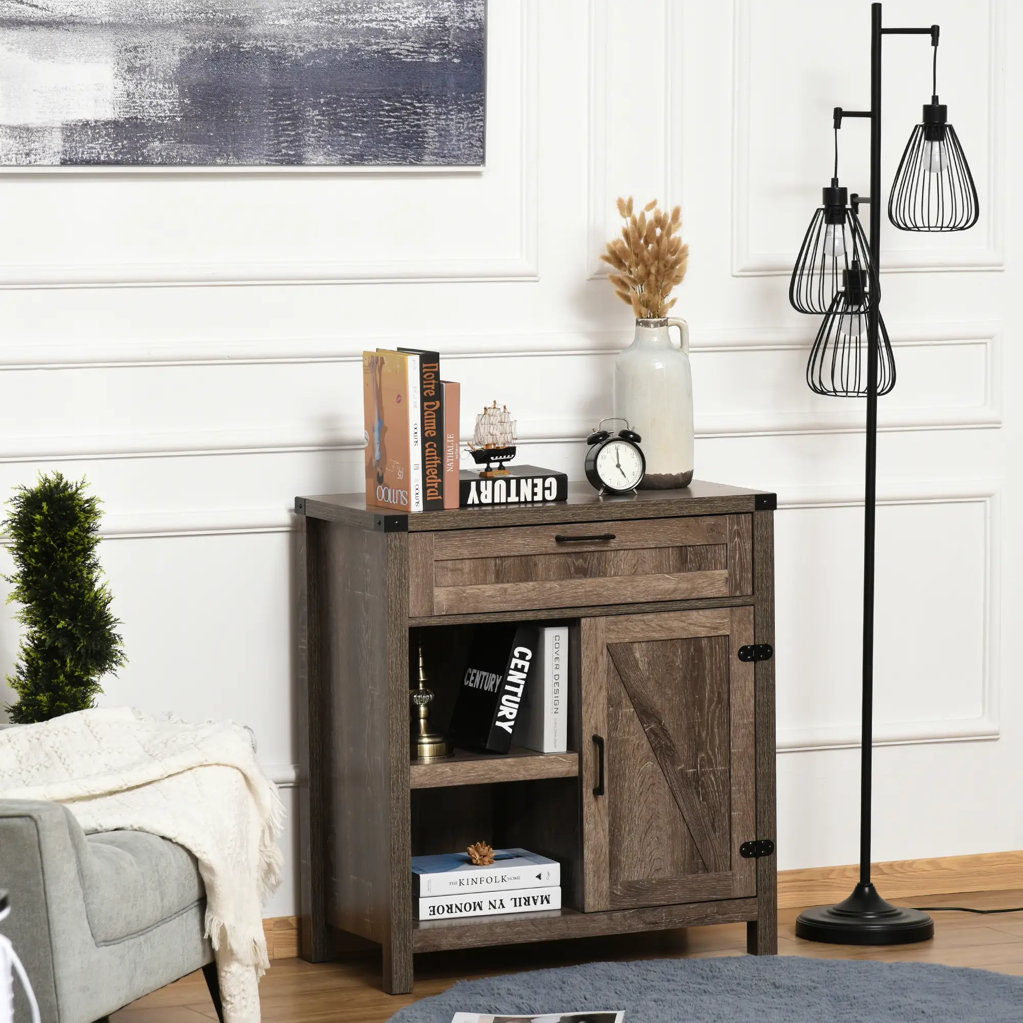 Rustic Barn Door Cabinet, Farmhouse Buffet Sideboard, Dark Oak - Image 8