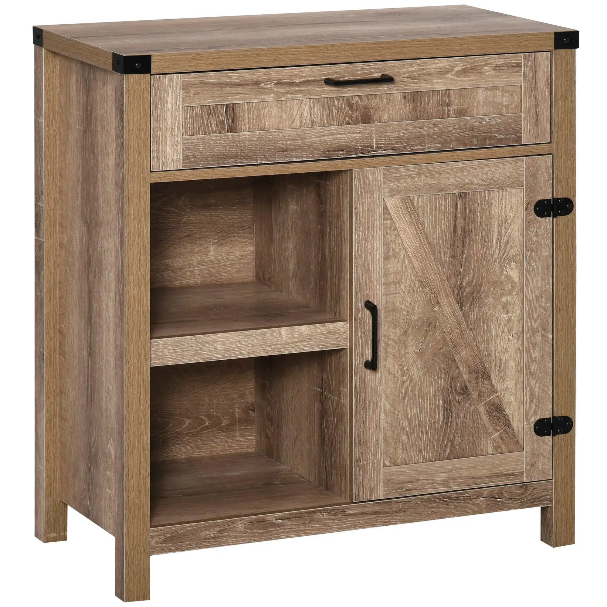 Rustic Barn Door Storage Cabinet, Modern Farmhouse Buffet Sideboard, Light Oak - Image 10