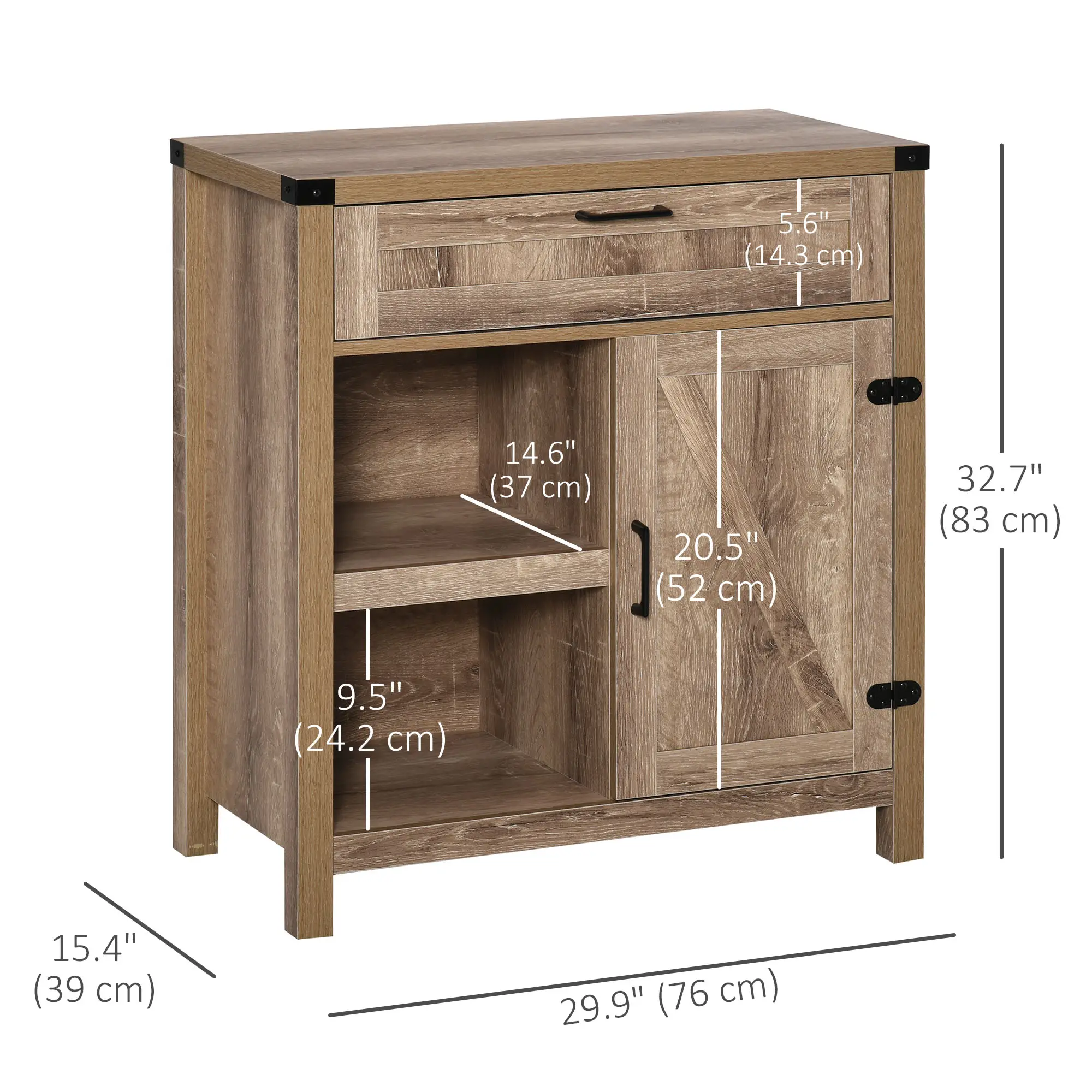 Rustic Barn Door Storage Cabinet, Modern Farmhouse Buffet Sideboard, Light Oak - Image 3
