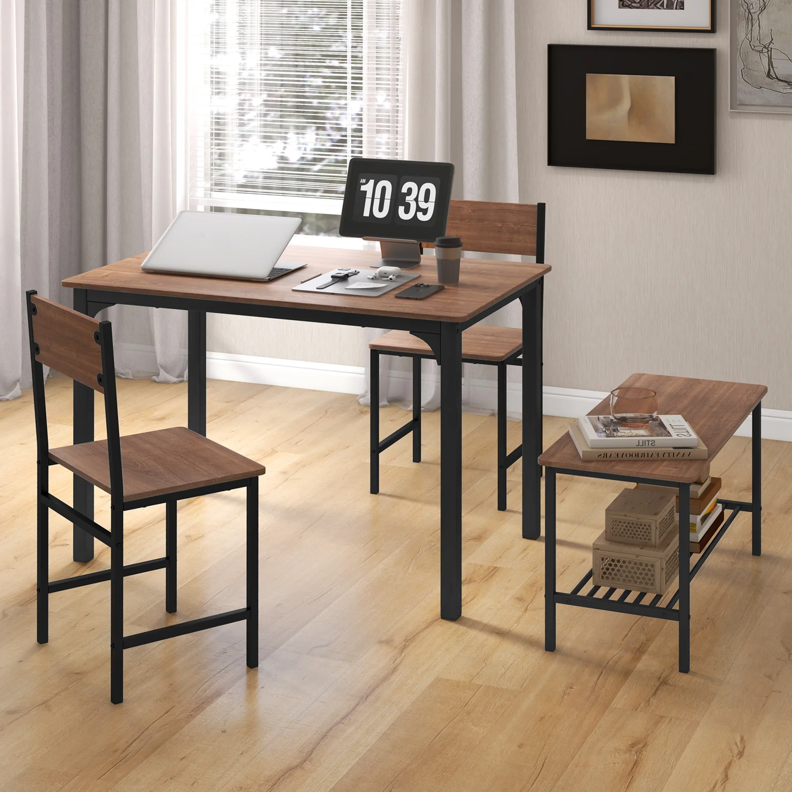 Rustic Dining Table Set, 4 Pieces, Brown - Image 3