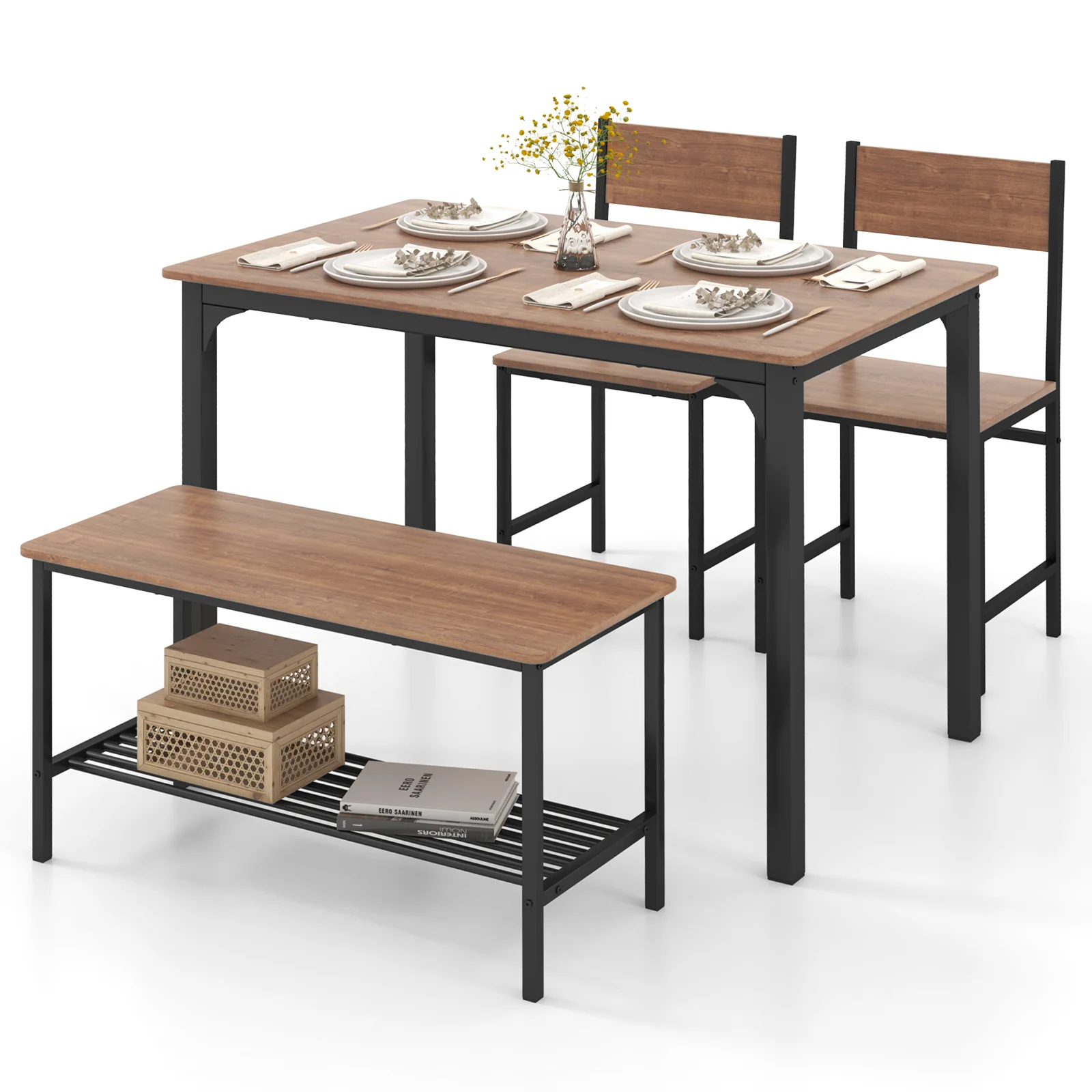 Rustic Dining Table Set, 4 Pieces, Brown - Image 4