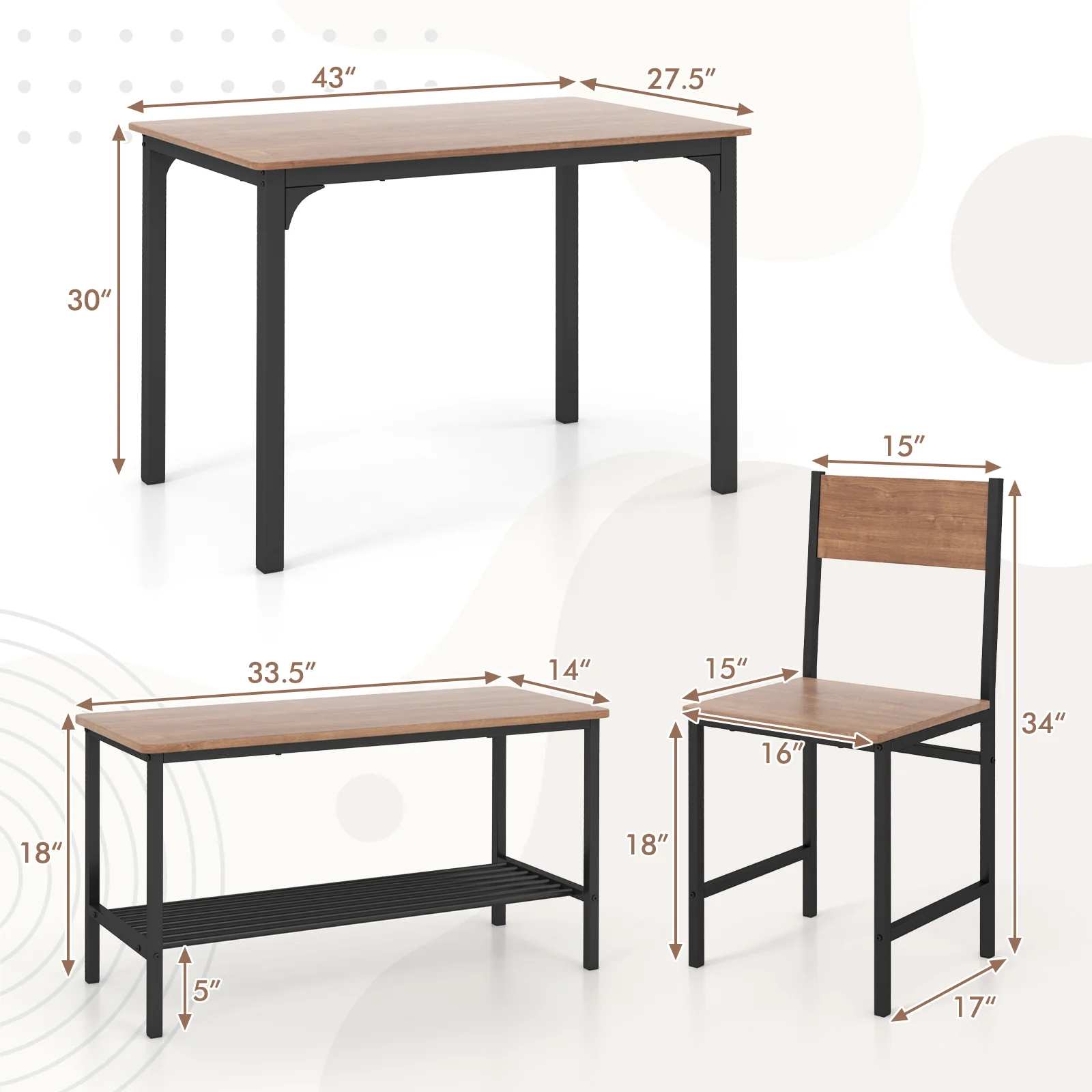 Rustic Dining Table Set, 4 Pieces, Brown - Image 5