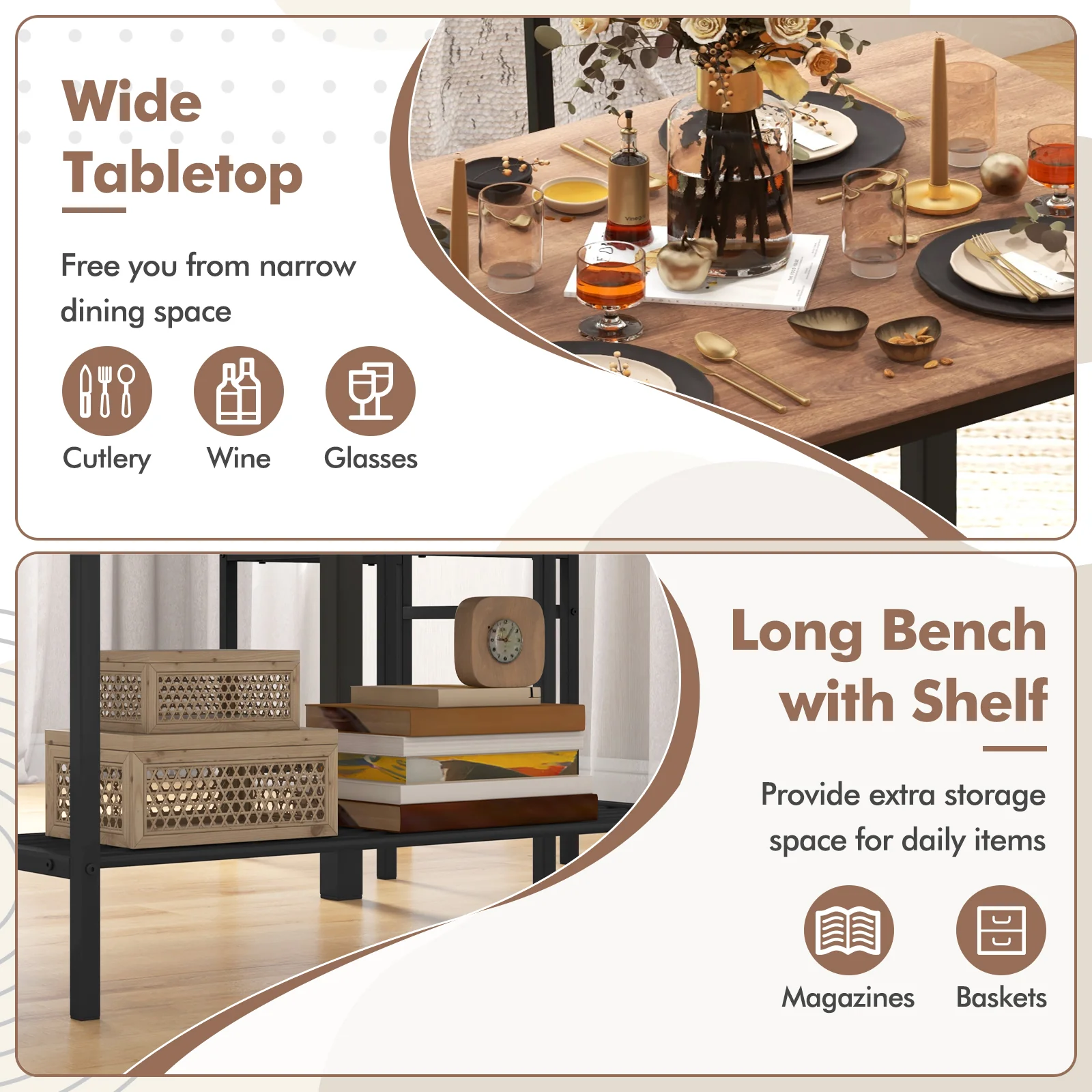 Rustic Dining Table Set, 4 Pieces, Brown - Image 7