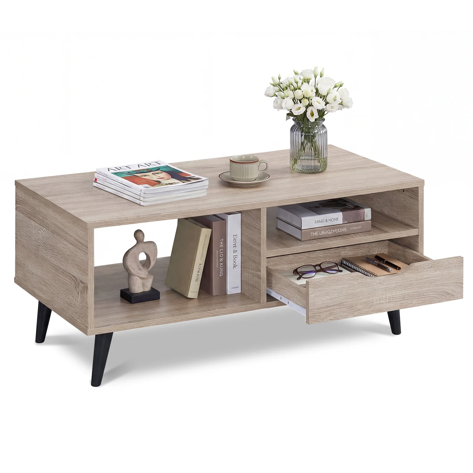Rustic Rectangle Coffee Table With Storage, Natural - Image 4