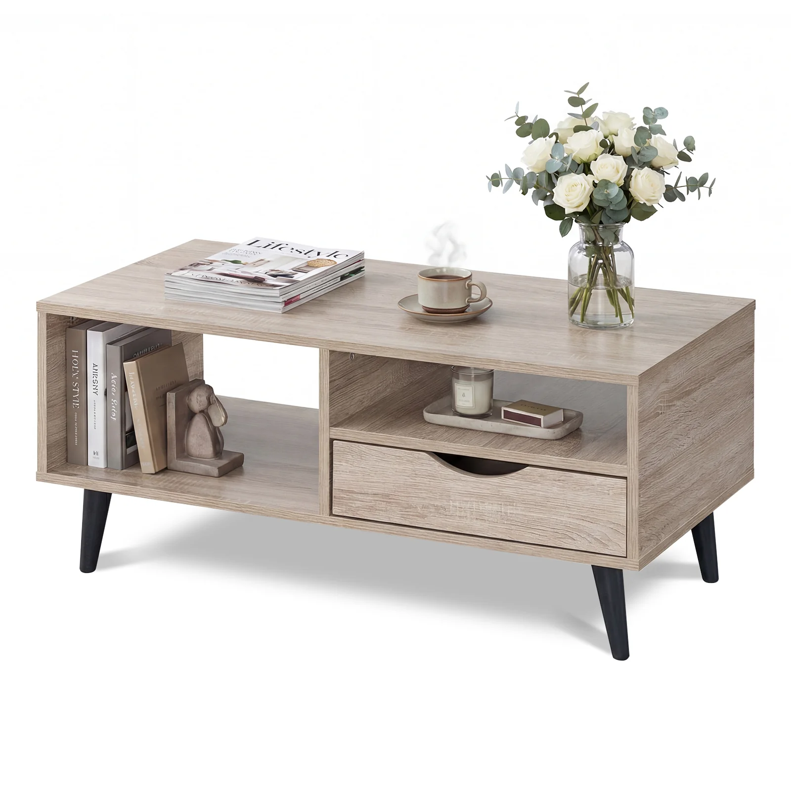Rustic Rectangle Coffee Table With Storage, Natural - Image 5