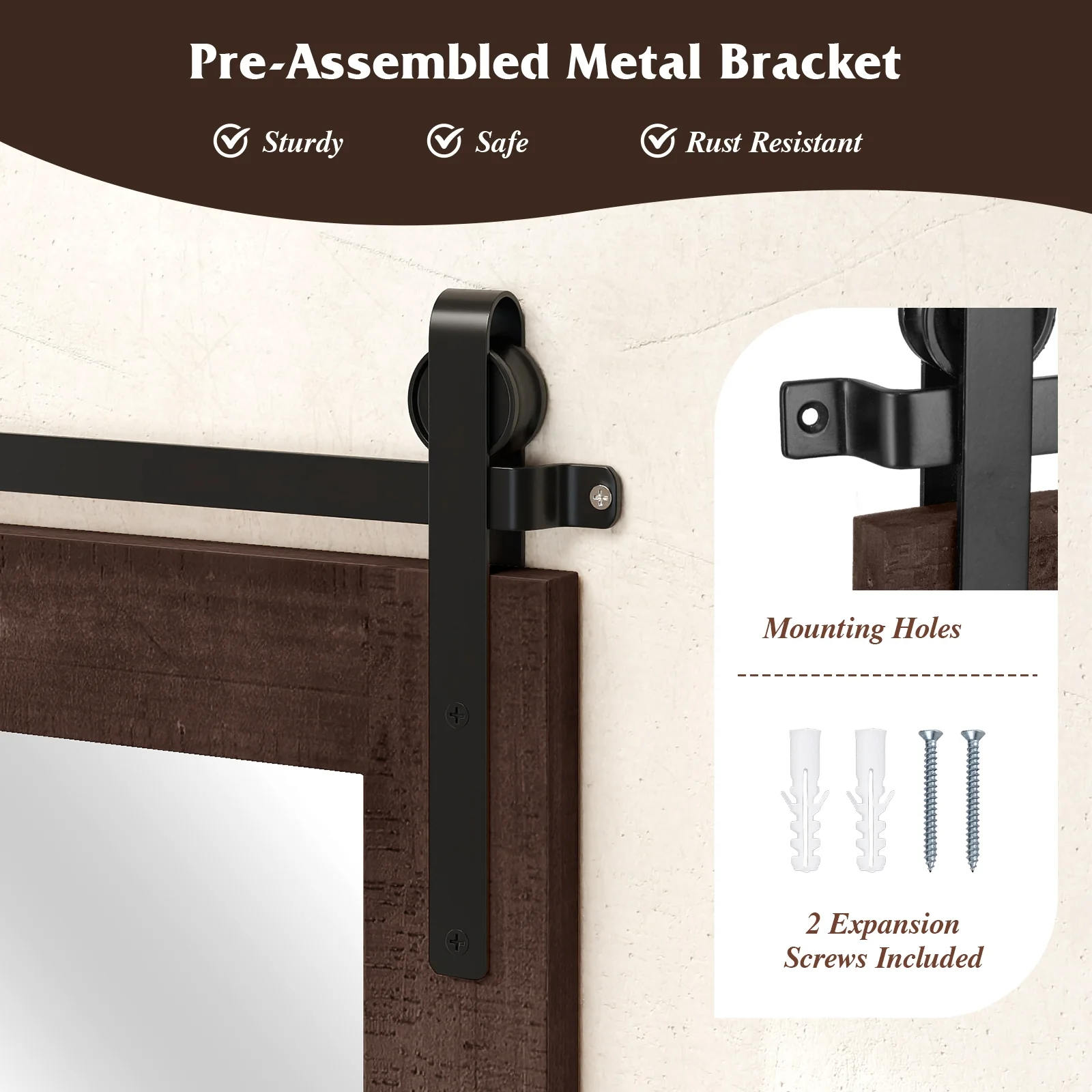 Rustic Wood Frame Barn Door Style Farmhouse Wall Mirror, Walnut - Image 10