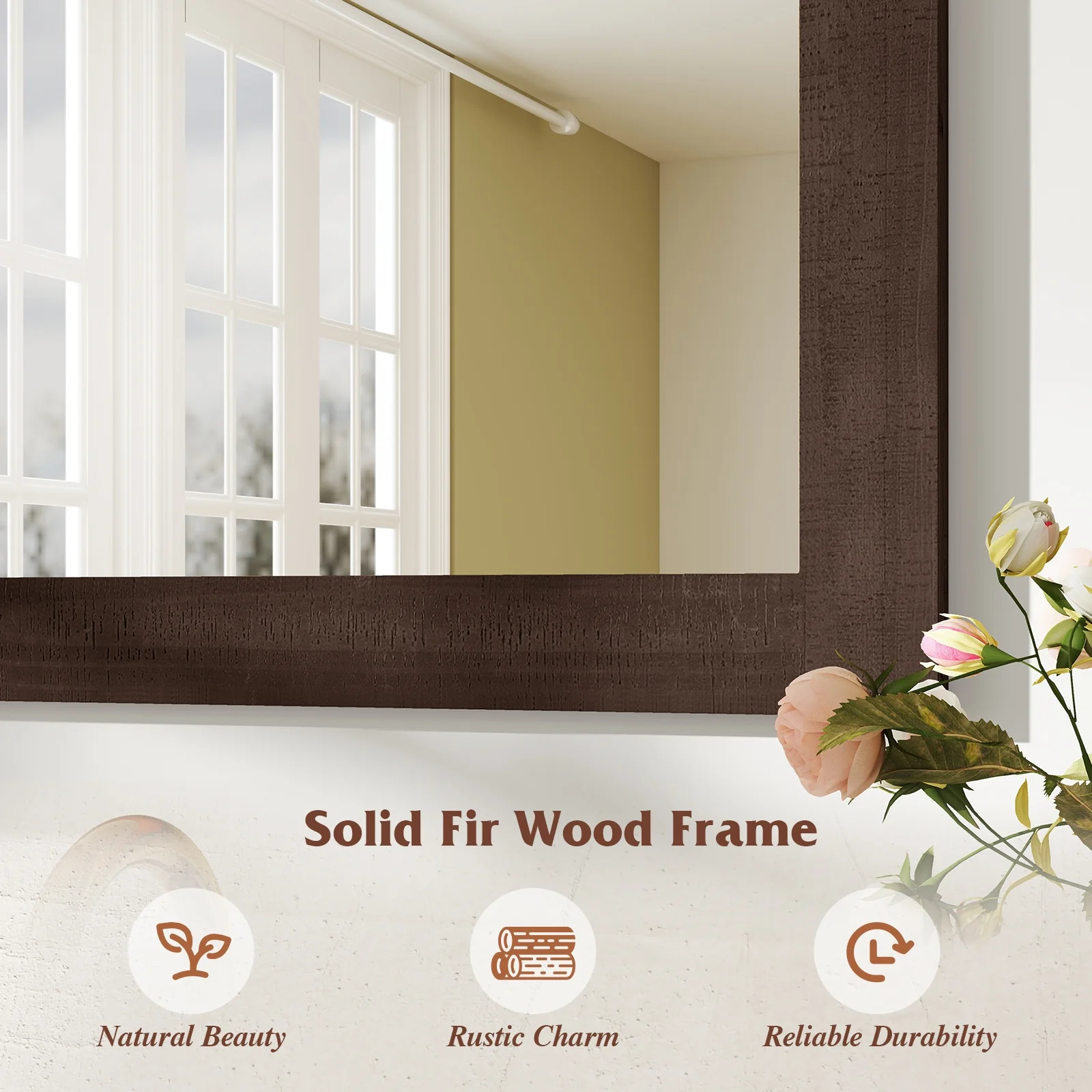 Rustic Wood Frame Barn Door Style Farmhouse Wall Mirror, Walnut - Image 9