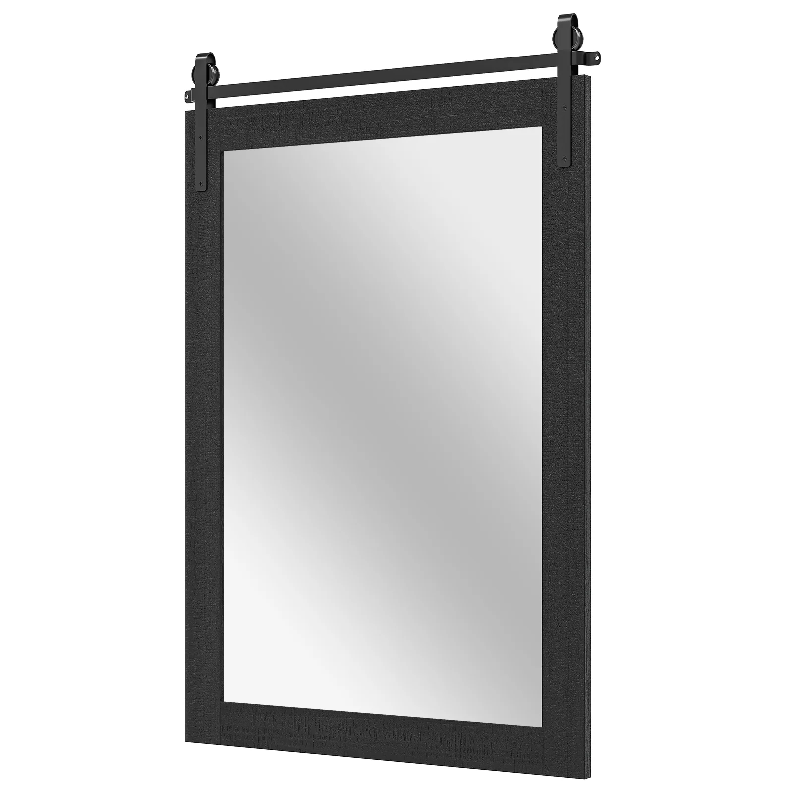 Rustic Wood Frame Barn Door Wall Mirror, Black - Image 4
