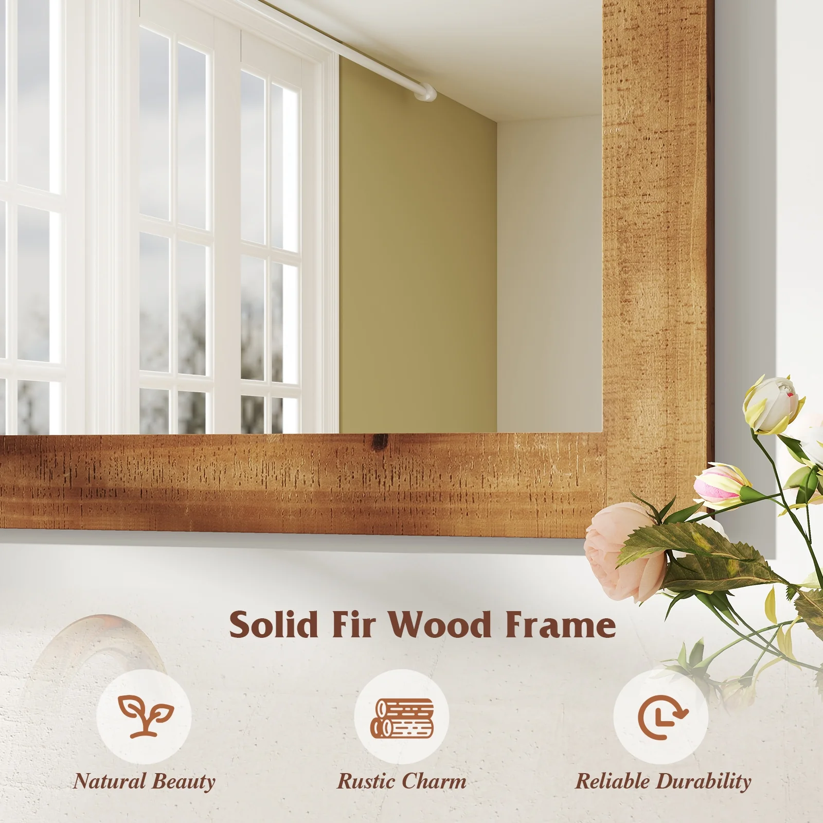 Rustic Wood Frame Barn Door Wall Mirror, Brown - Image 9