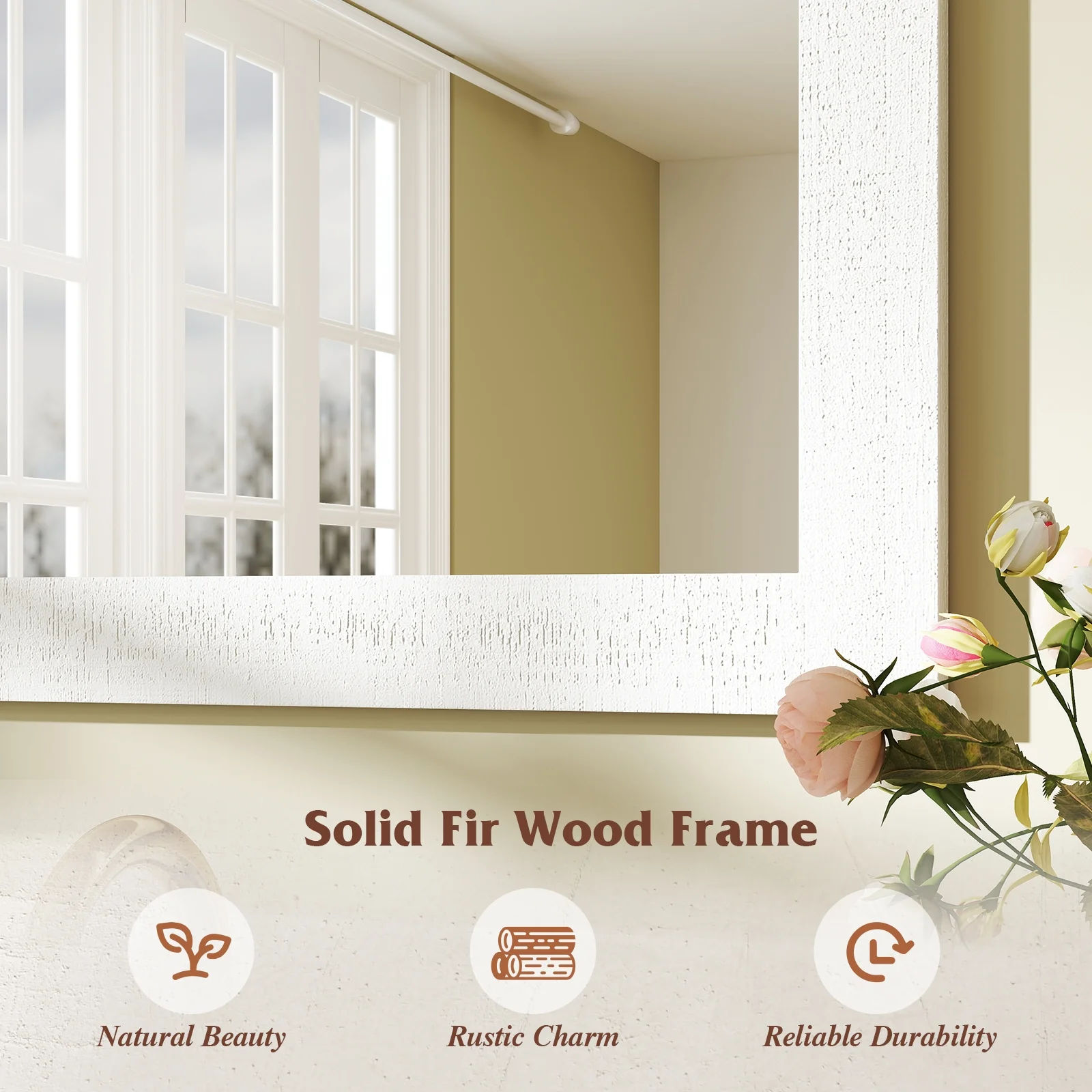 Rustic Wood Frame Barn Door Wall Mirror, White - Image 9