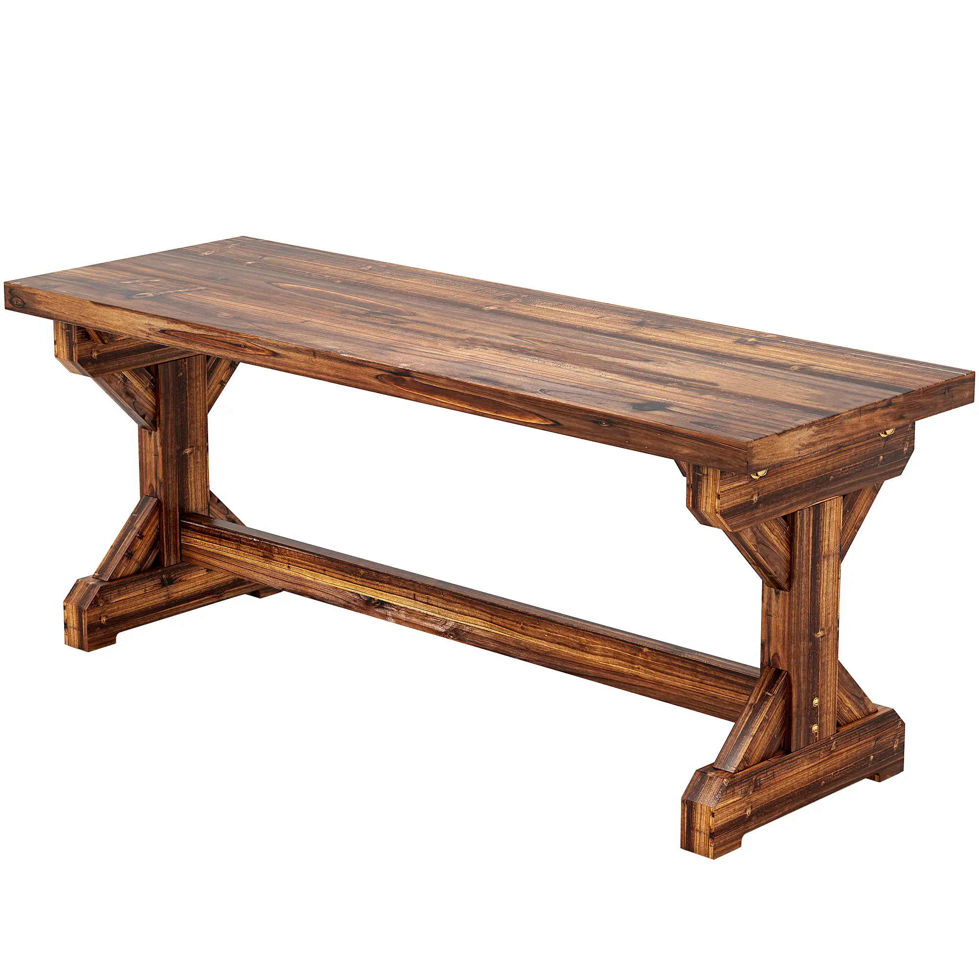 Rustic Wooden Bench, Backless Garden Patio Loveseat, Carbonized