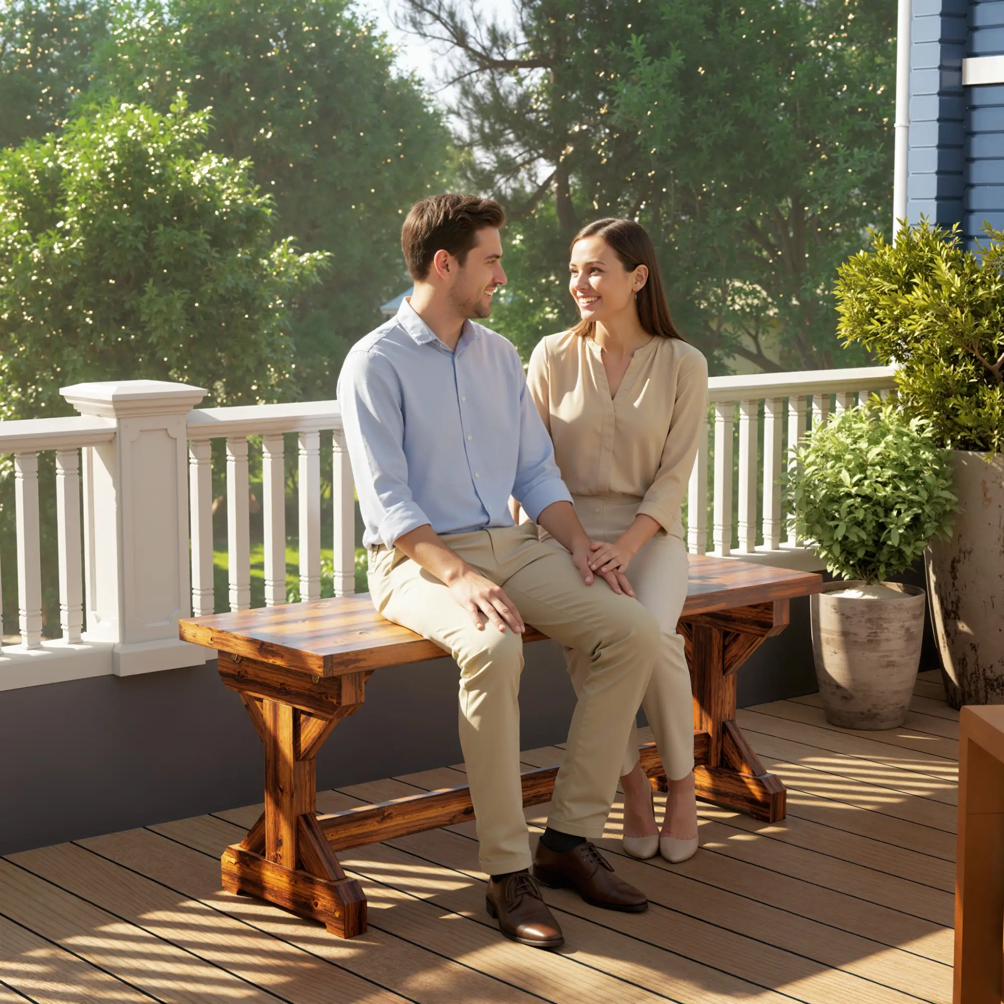 Rustic Wooden Bench, Backless Garden Patio Loveseat, Carbonized - Image 10