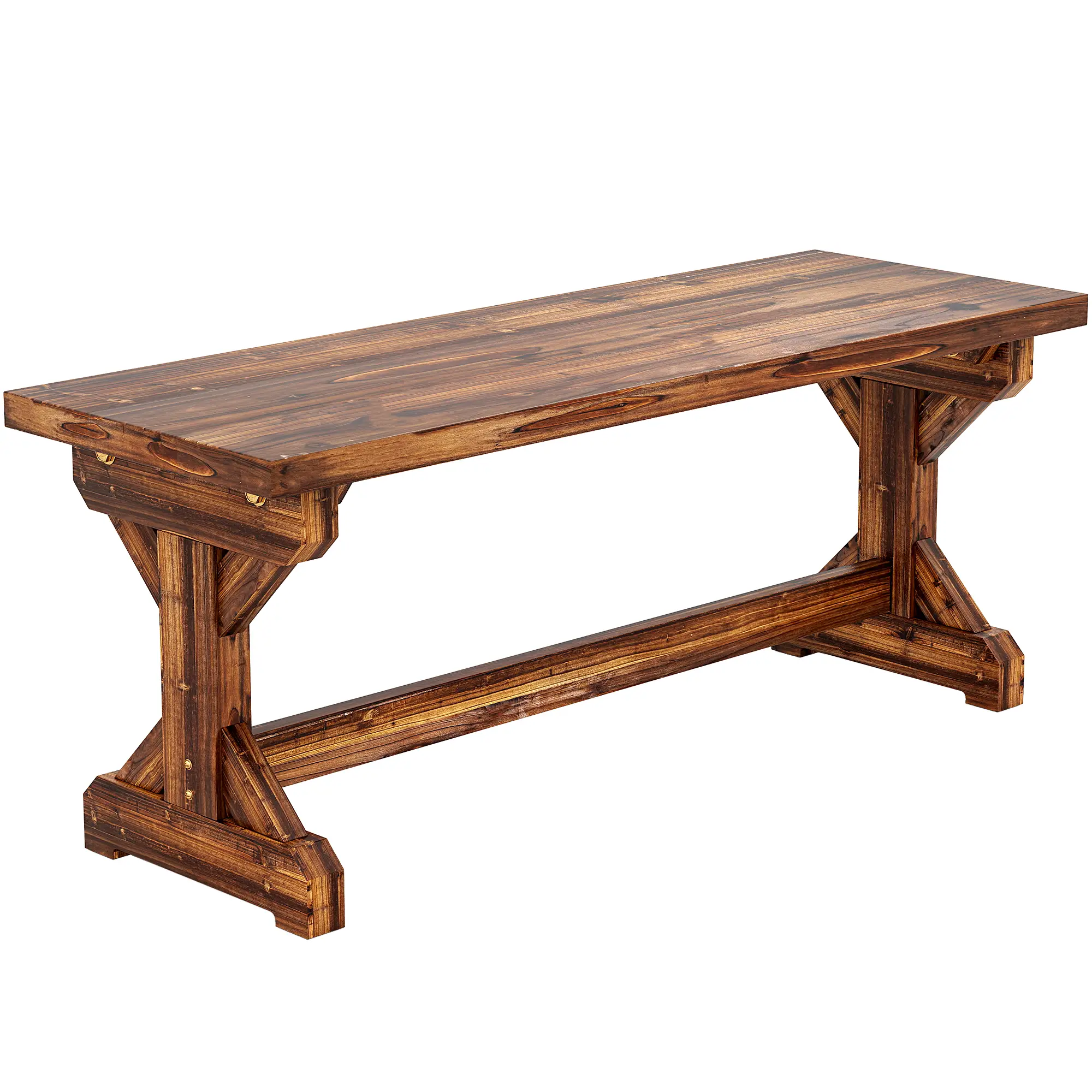 Rustic Wooden Bench, Backless Garden Patio Loveseat, Carbonized - Image 11