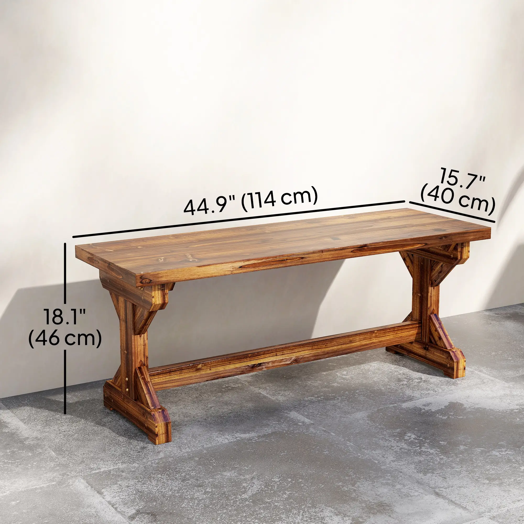 Rustic Wooden Bench, Backless Garden Patio Loveseat, Carbonized - Image 3