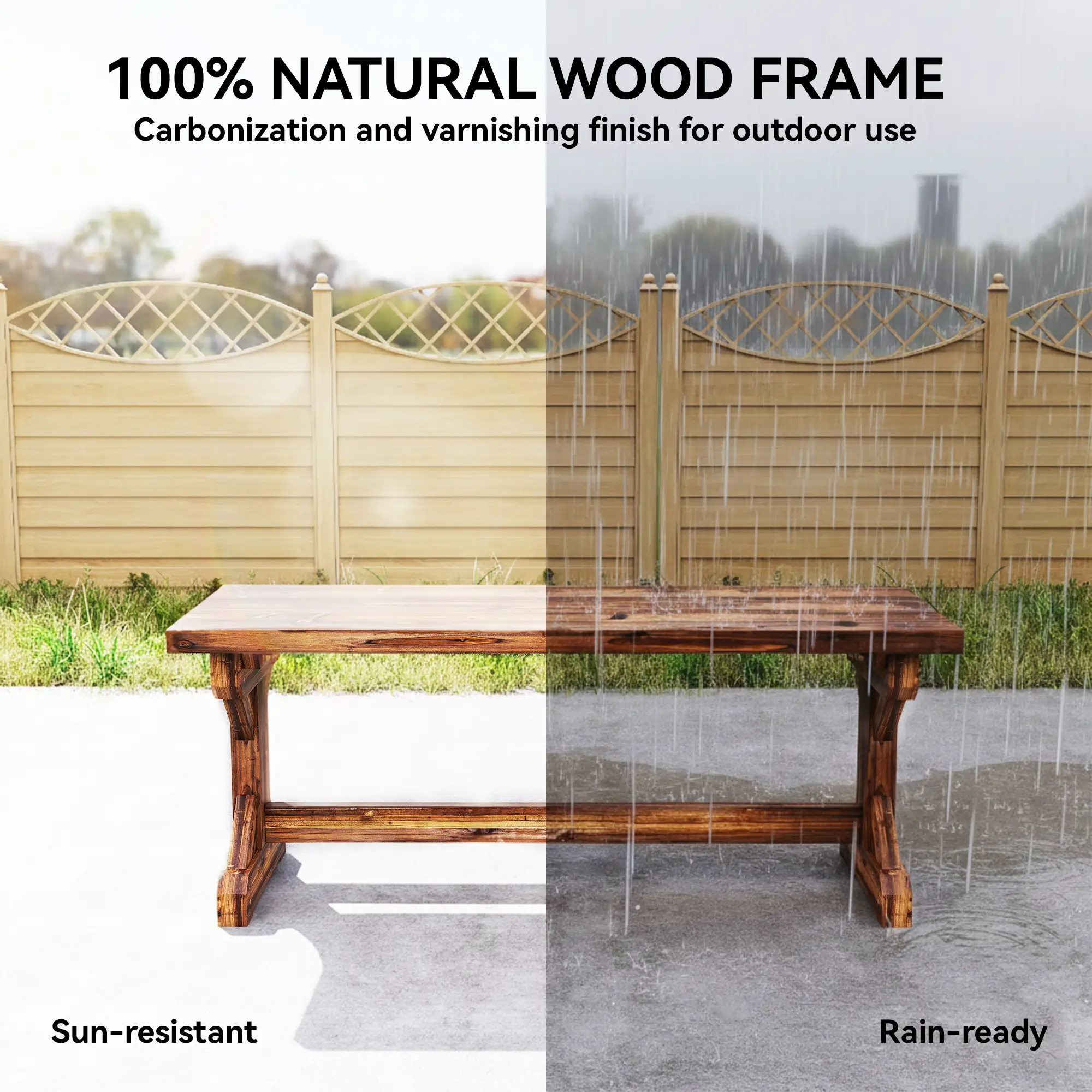 Rustic Wooden Bench, Backless Garden Patio Loveseat, Carbonized - Image 4