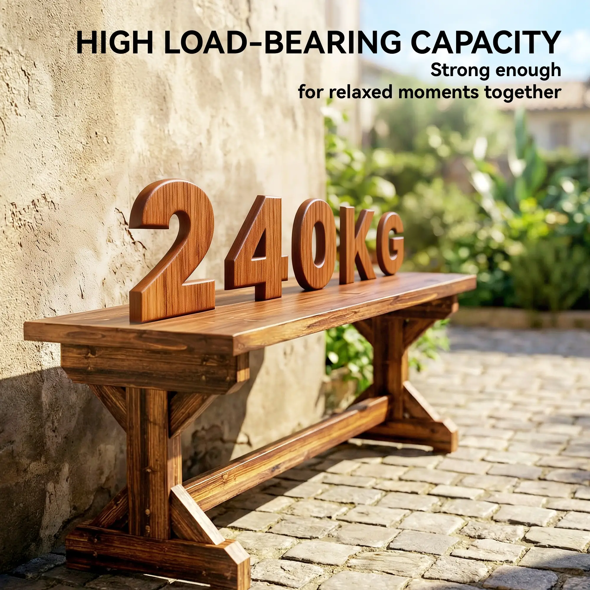Rustic Wooden Bench, Backless Garden Patio Loveseat, Carbonized - Image 5