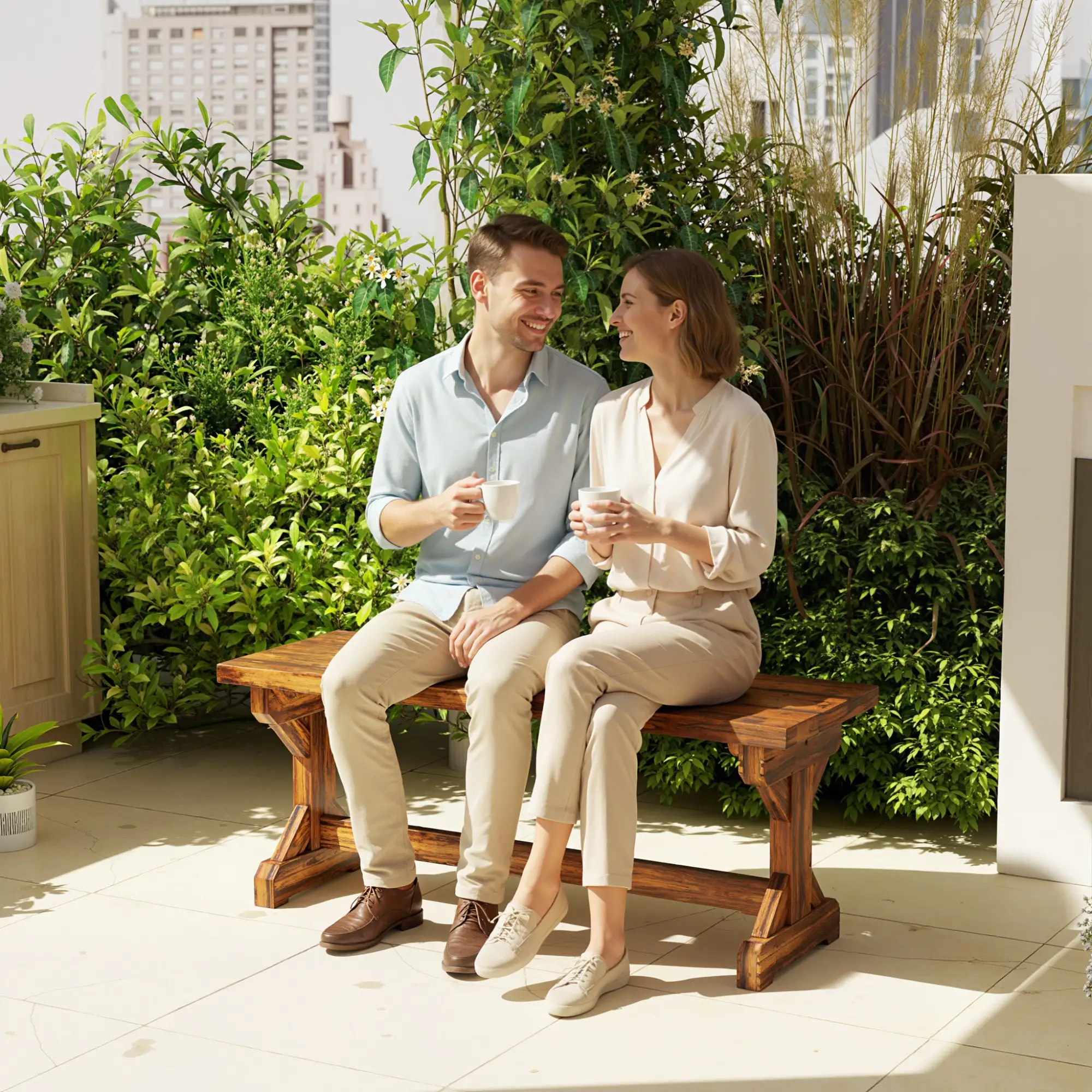 Rustic Wooden Bench, Backless Garden Patio Loveseat, Carbonized - Image 9