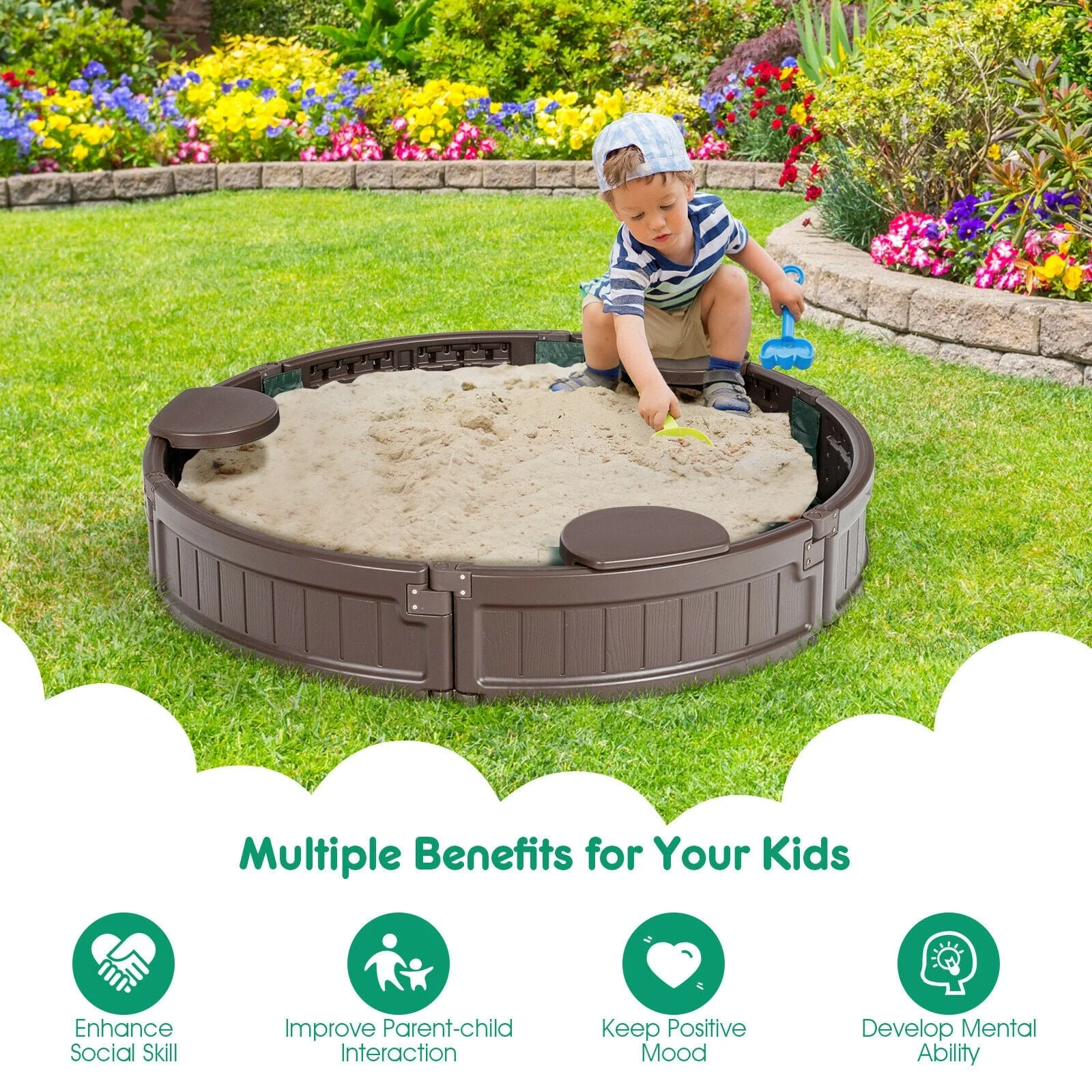 Sandbox With Built-In Corner Seat And Cover, Brown - Image 3