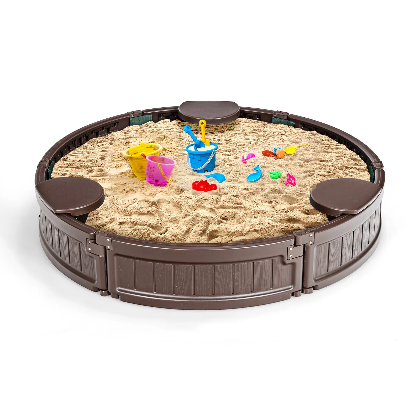 Sandbox With Built-In Corner Seat And Cover, Brown - Image 4