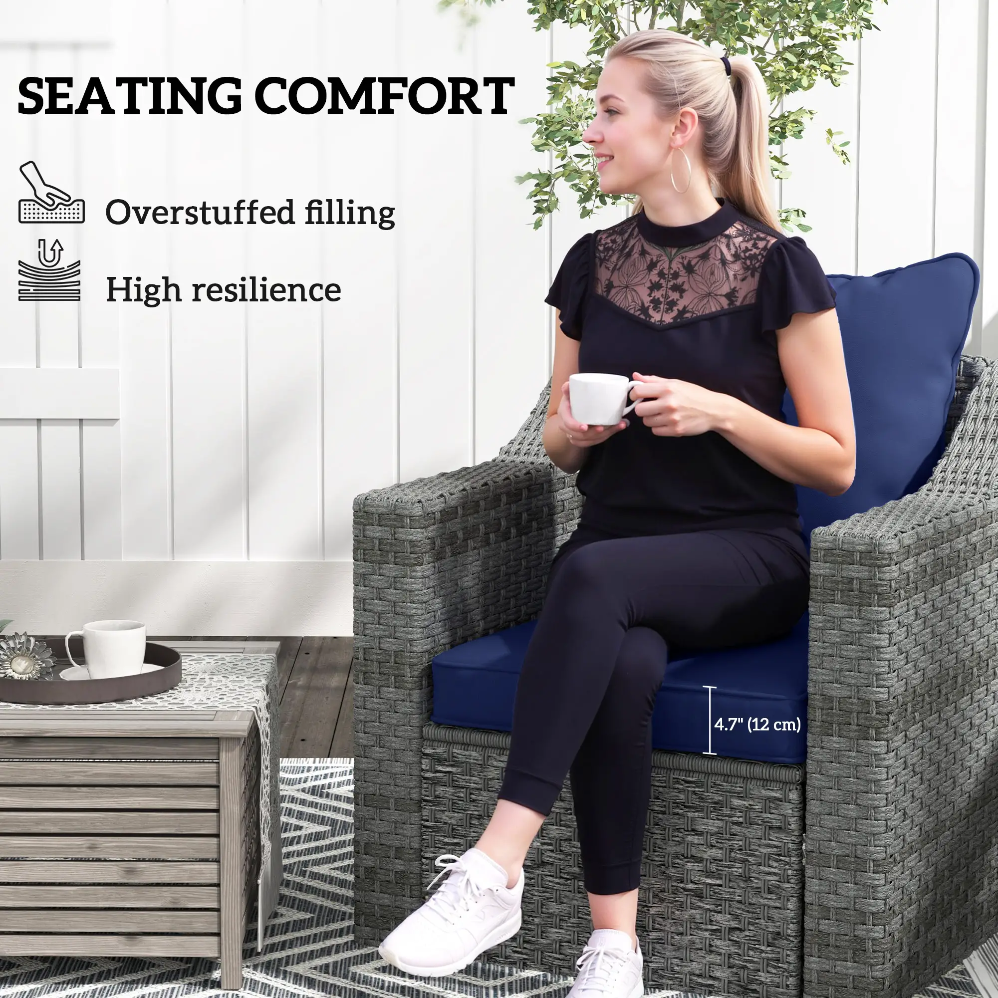 Seat Cushion Back Pillows Set of 2, Patio Chair Cushions, Dark Blue - Image 6