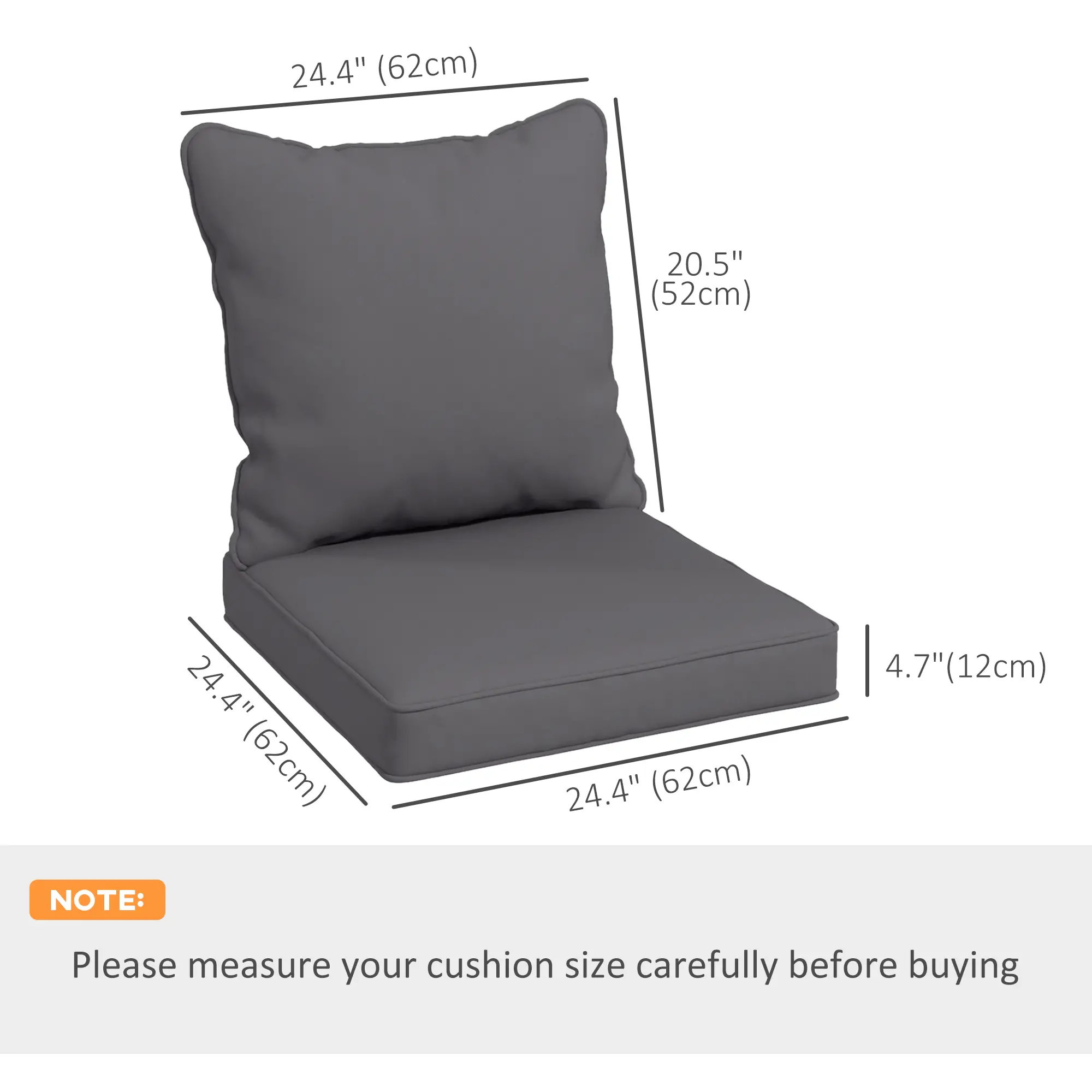 Seat Cushion Back Pillows Set of 2, Patio Chair Cushions, Dark Grey - Image 3